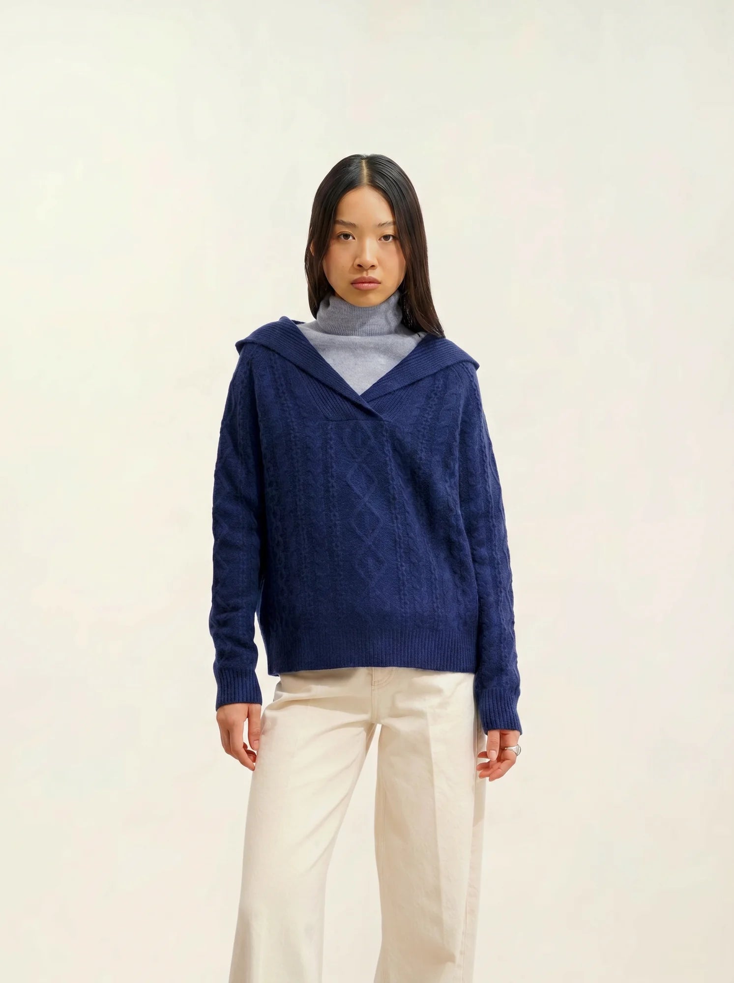 KHANDRO sweater hooded 6 ply midnight blue