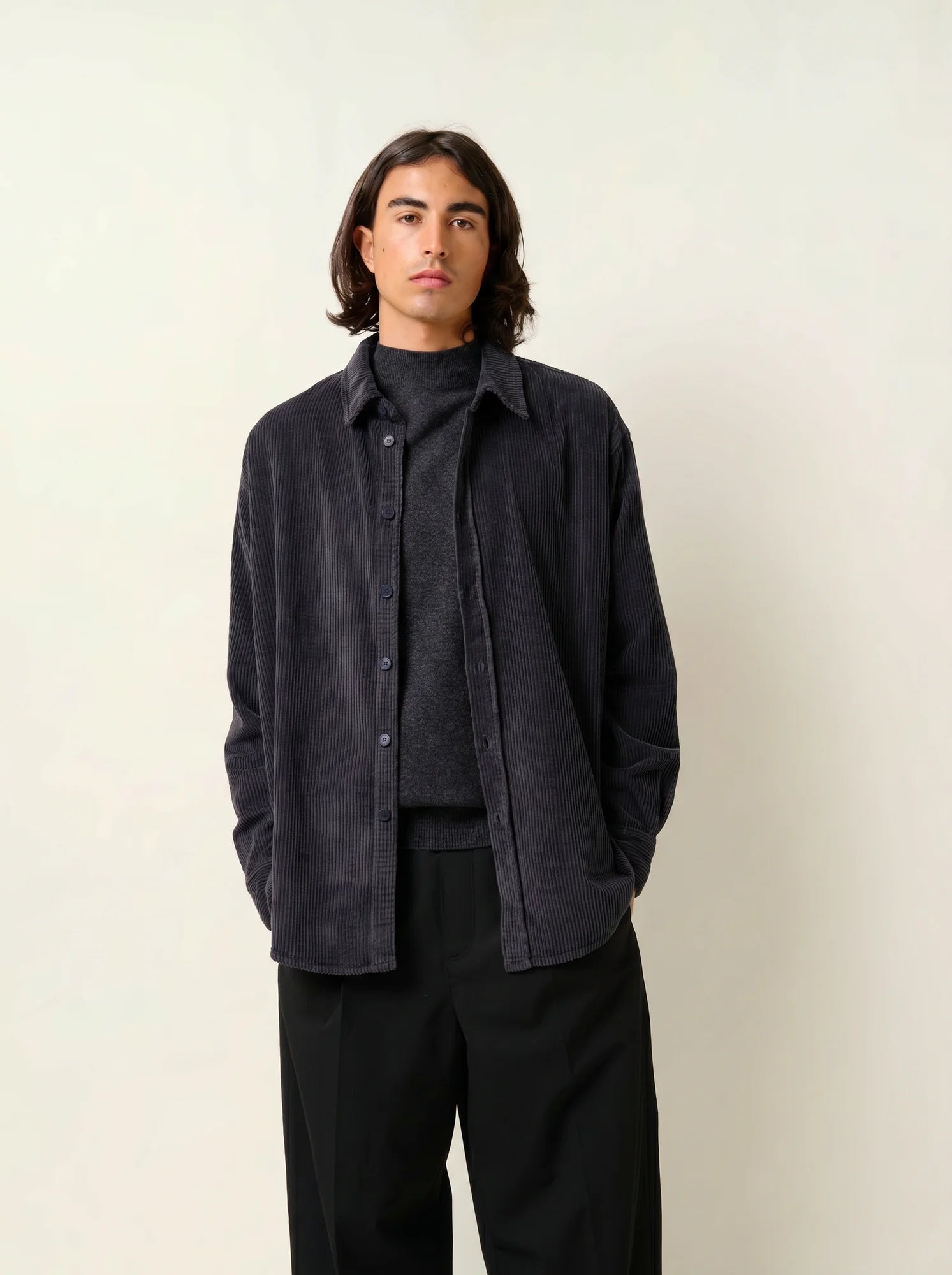 KUNDUM pull col montant noir chiné