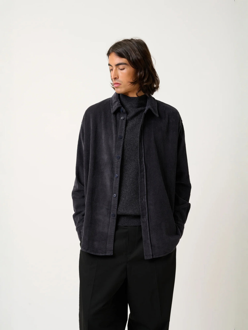 KUNDUM pull col montant noir chiné