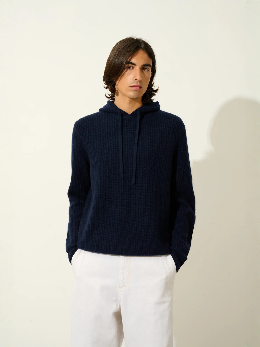 MIDA pull capuche 4 fils bleu marine