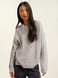 JAMPA sweater crew neck side slits 6 ply light heather grey