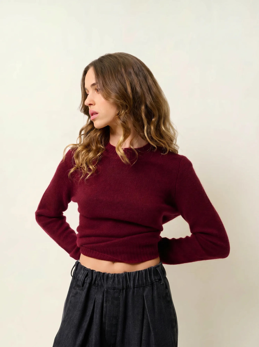 JETSAN pull col rond 4 fils cranberry chiné