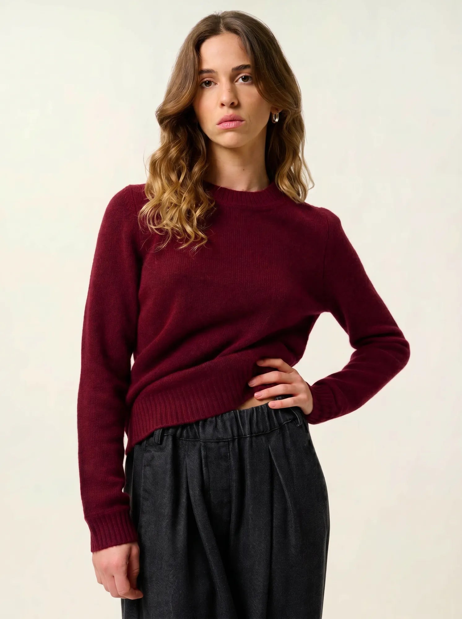 JETSAN pull col rond 4 fils cranberry chiné