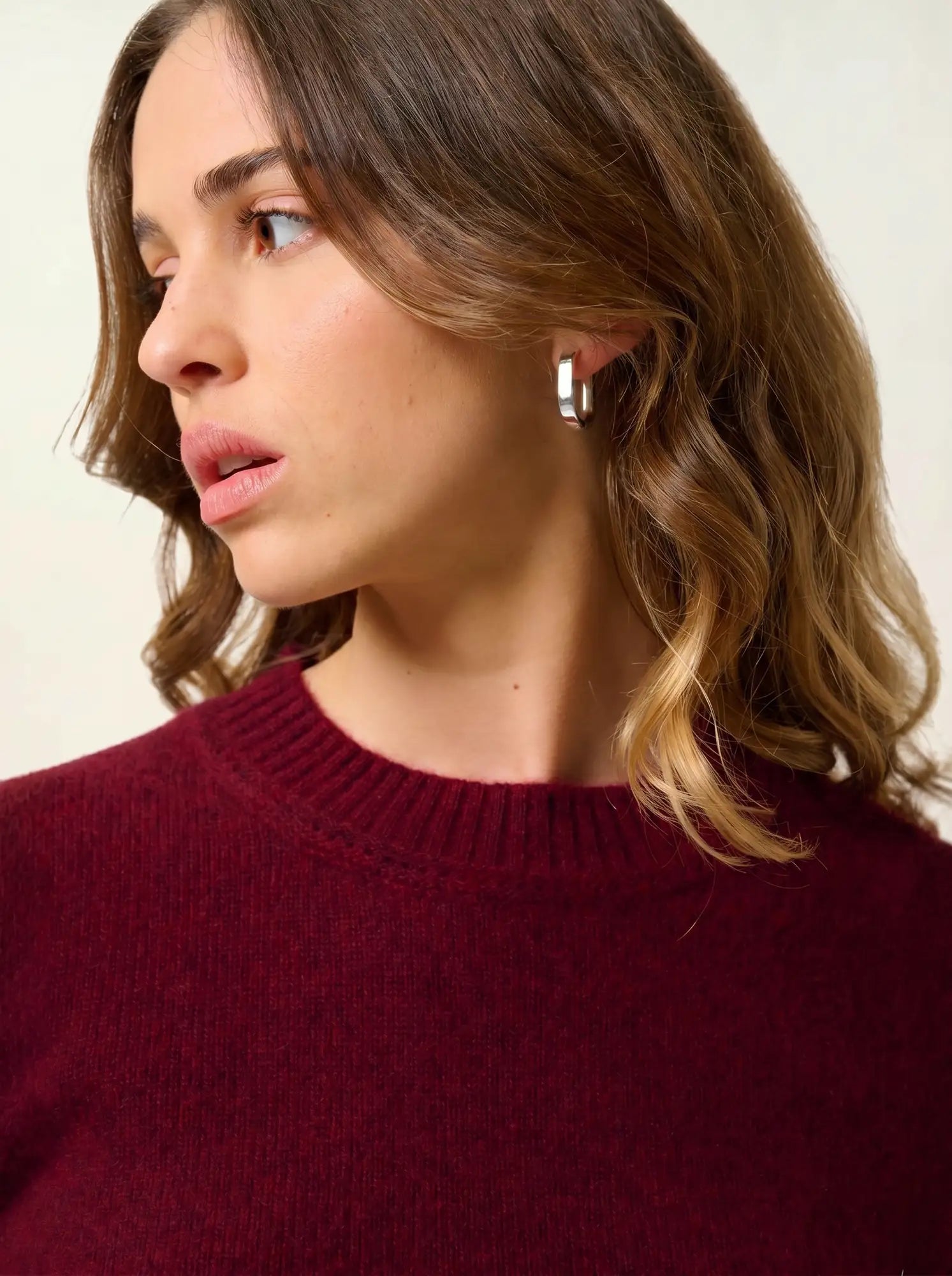 JETSAN pull col rond 4 fils cranberry chiné