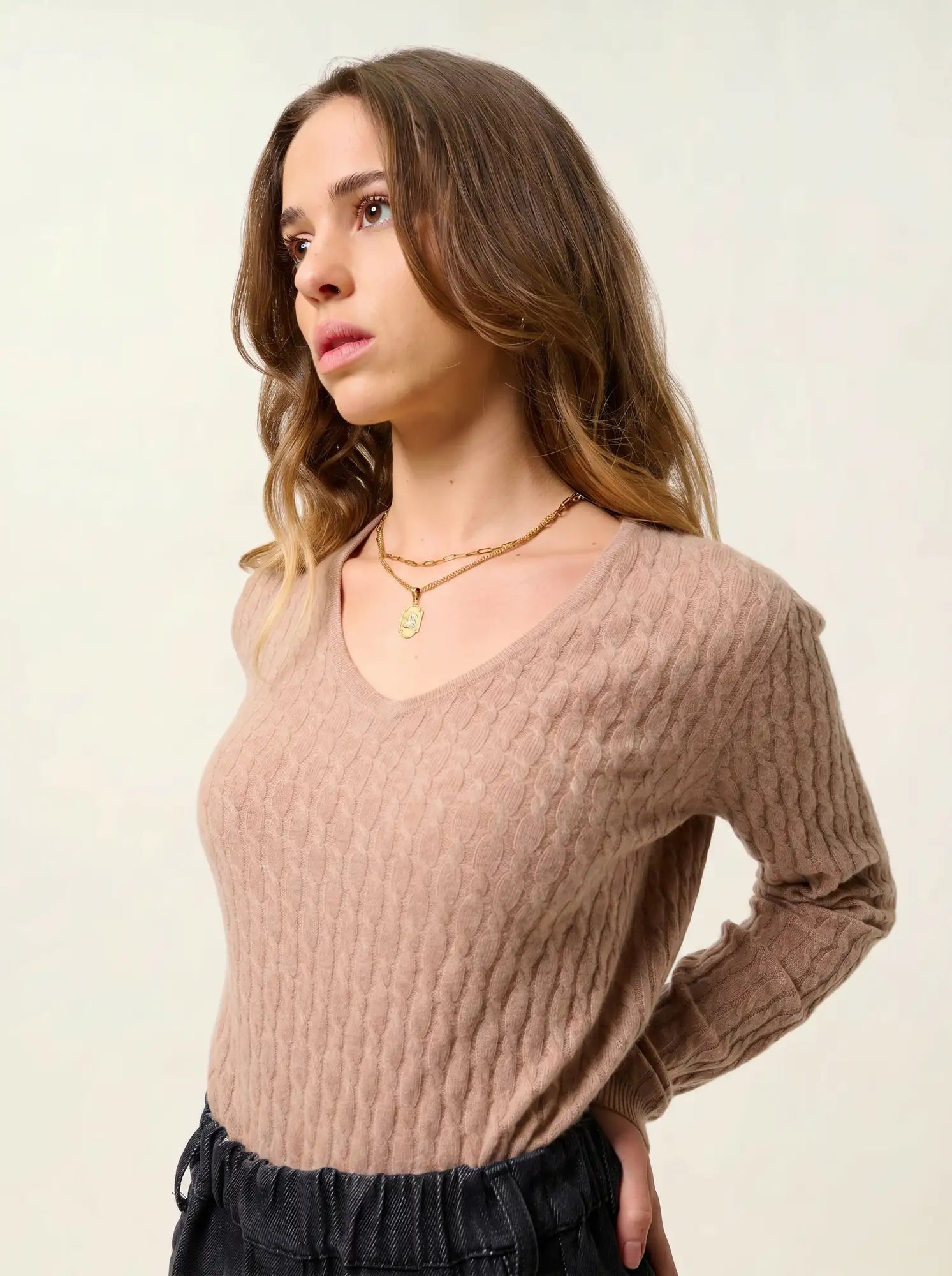 GRASMOOR pull col V camel chiné