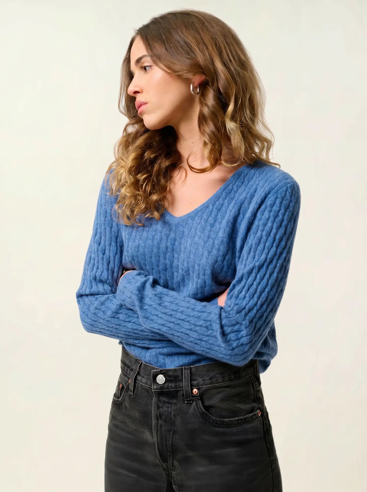 GRASMOOR pull col V bleu denim