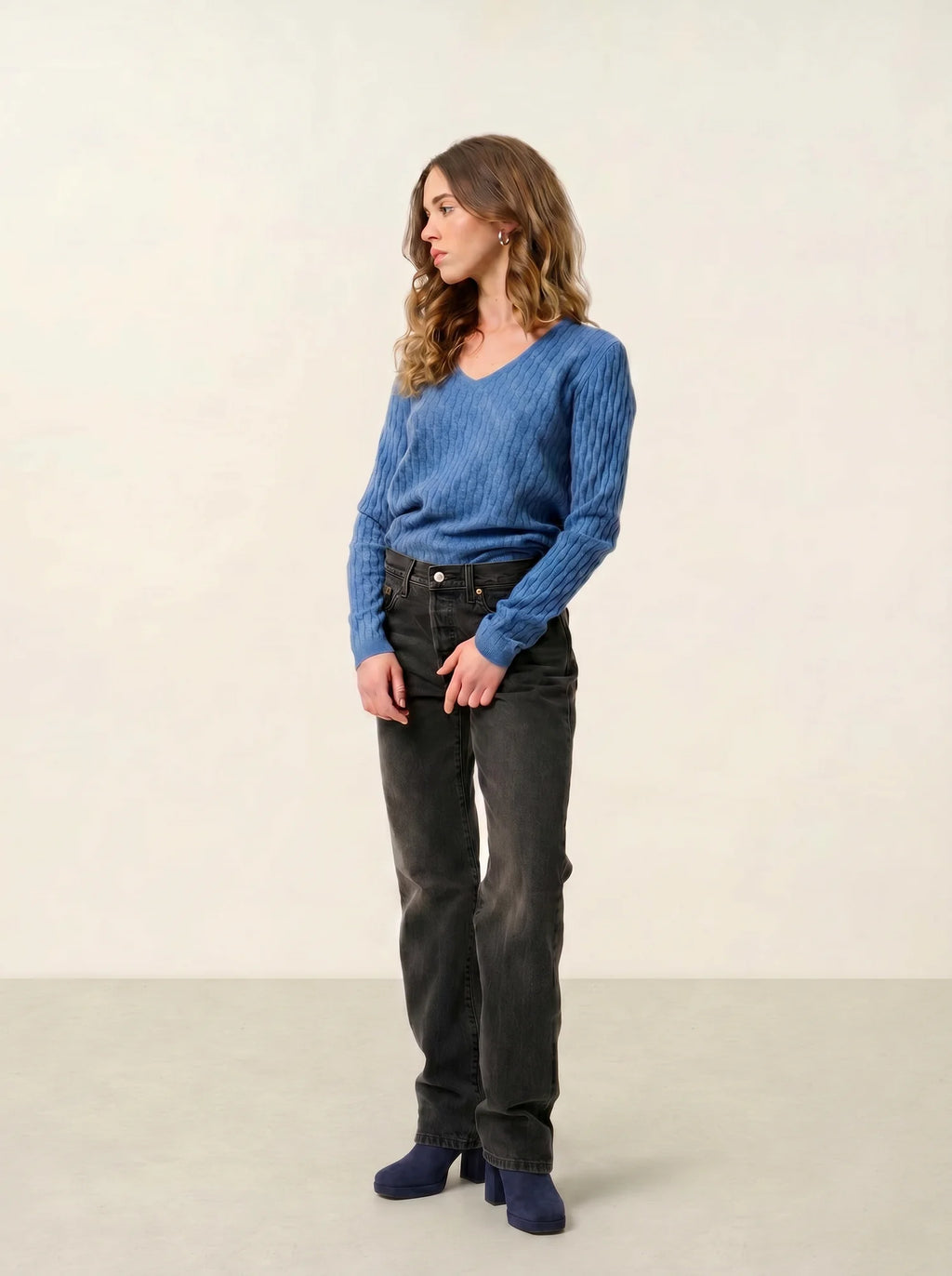 GRASMOOR pull col V bleu denim