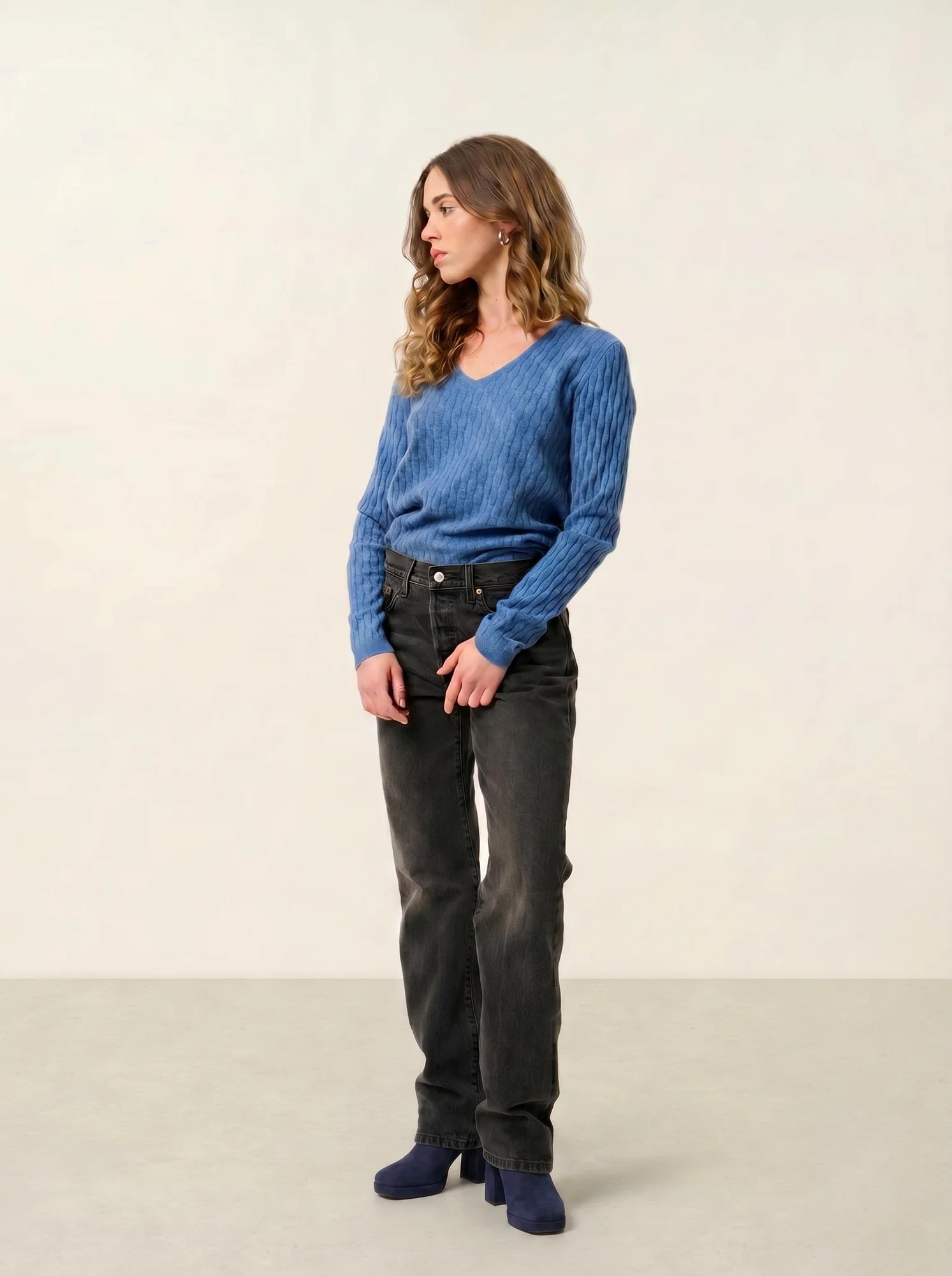 GRASMOOR pull col V bleu denim