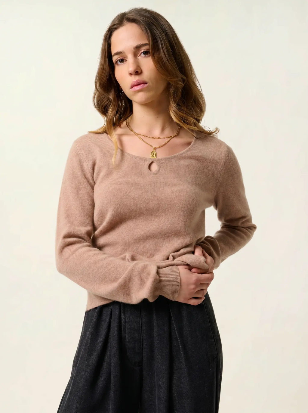 GLYDER pullover u-boot-ausschnitt tropfen vorne camel meliert