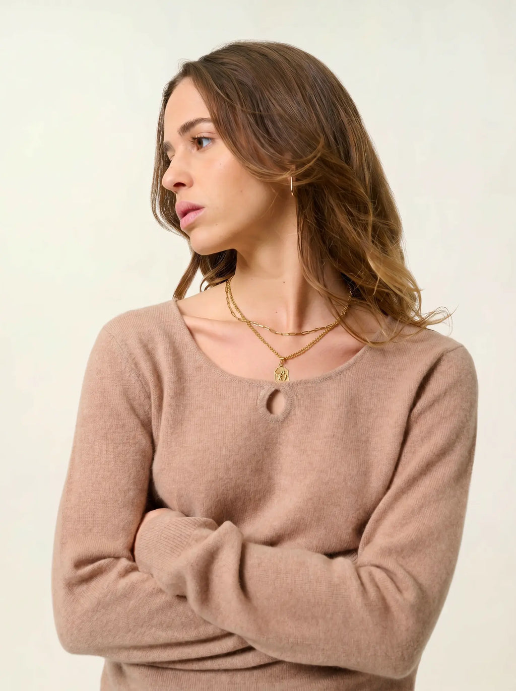 GLYDER pullover u-boot-ausschnitt tropfen vorne camel meliert