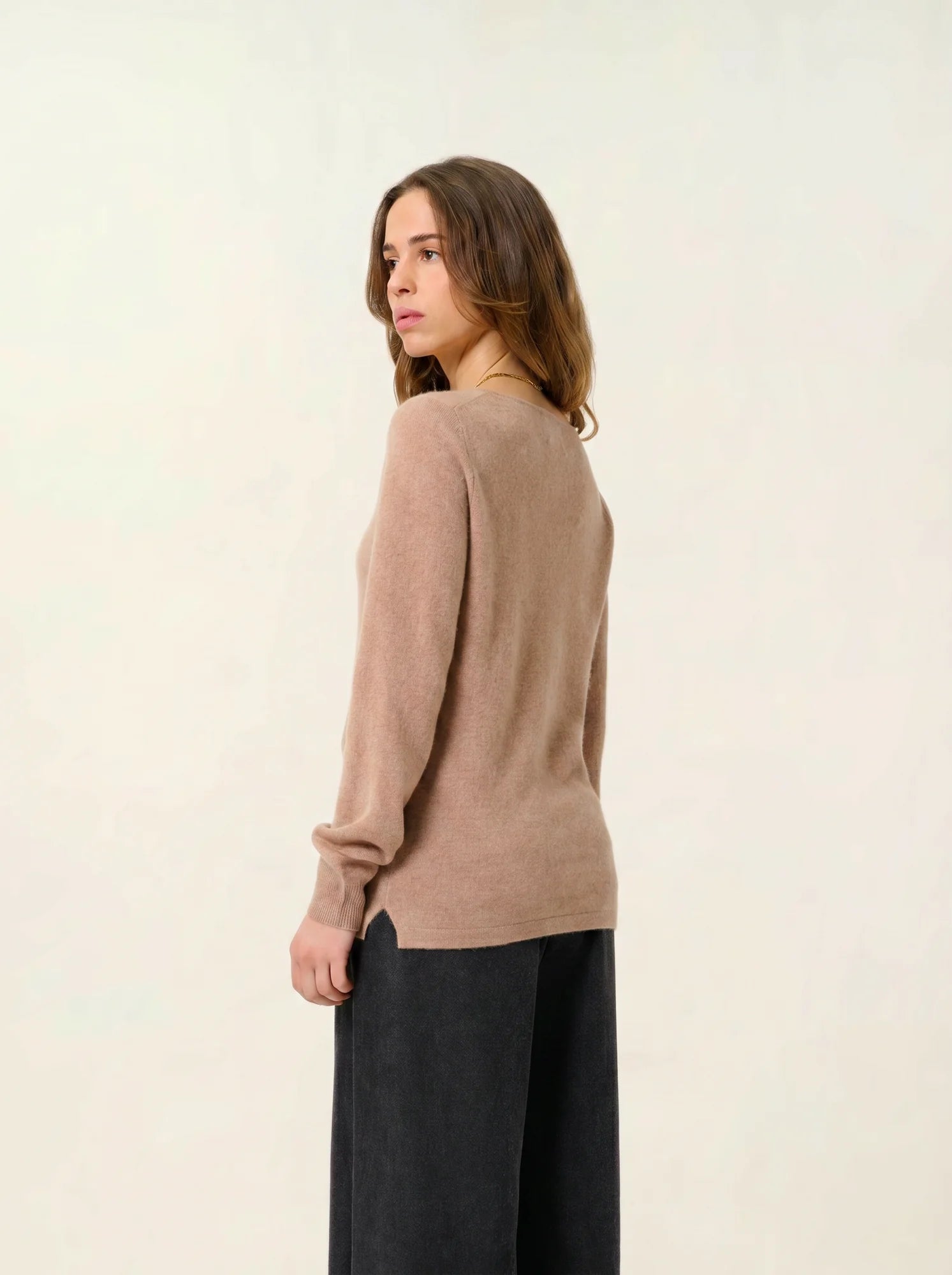 GLYDER pullover u-boot-ausschnitt tropfen vorne camel meliert