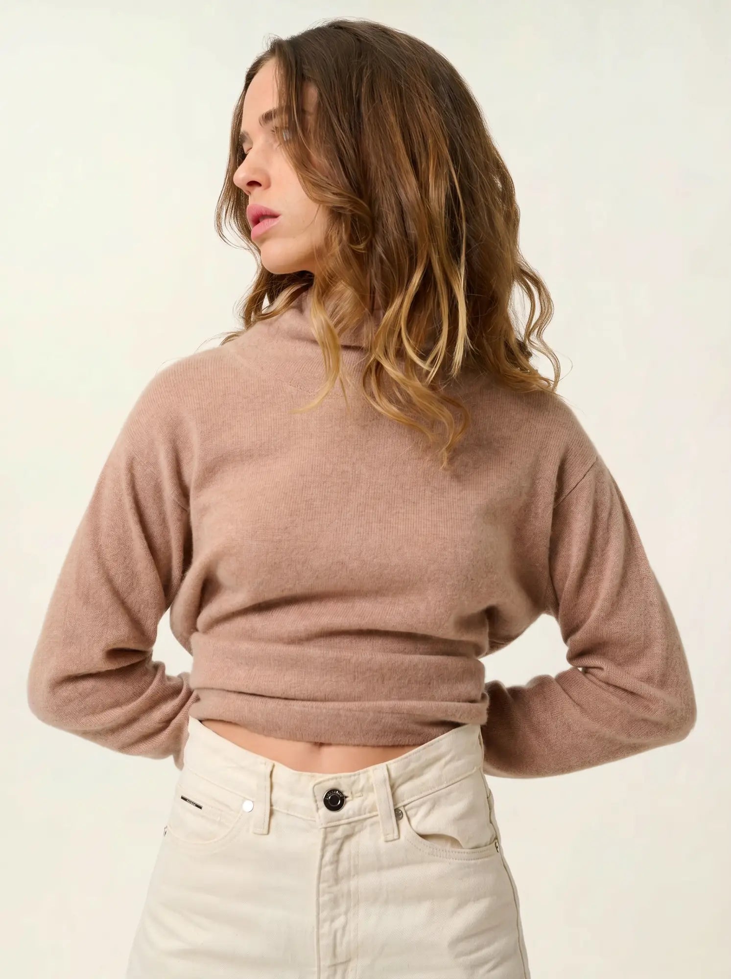 CHEVIOT pull col montant bénitier camel chiné