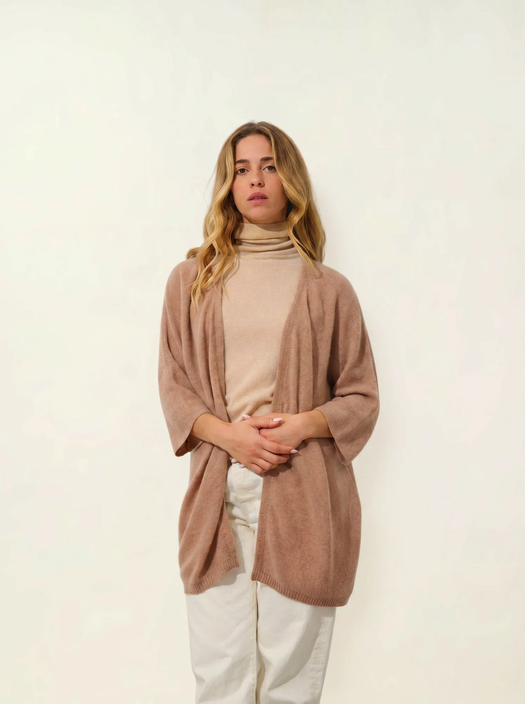 MENDIP Vest Open V-Neck 3/4 Sleeves Heather Camel
