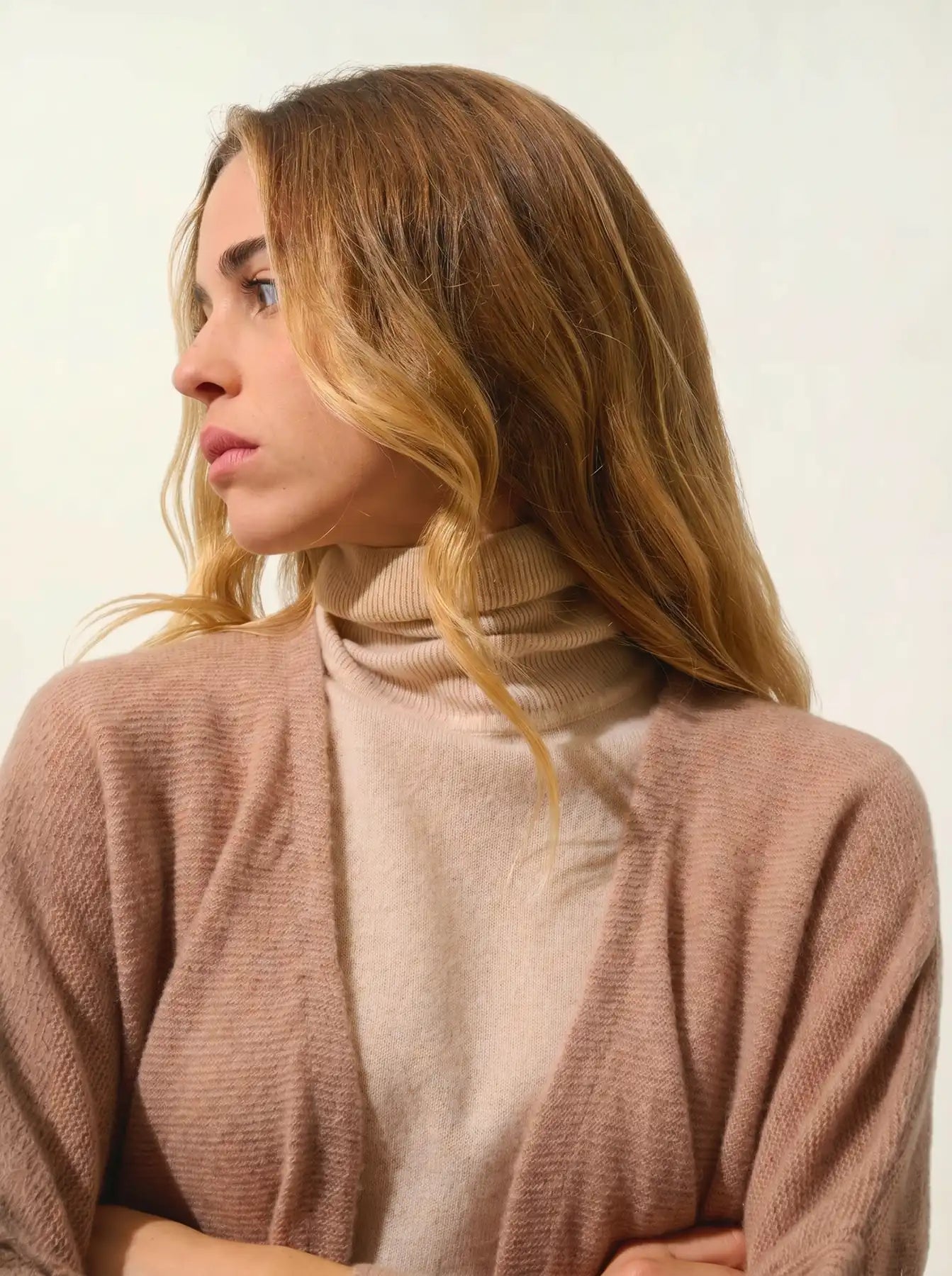 MENDIP Vest Open V-Neck 3/4 Sleeves Heather Camel