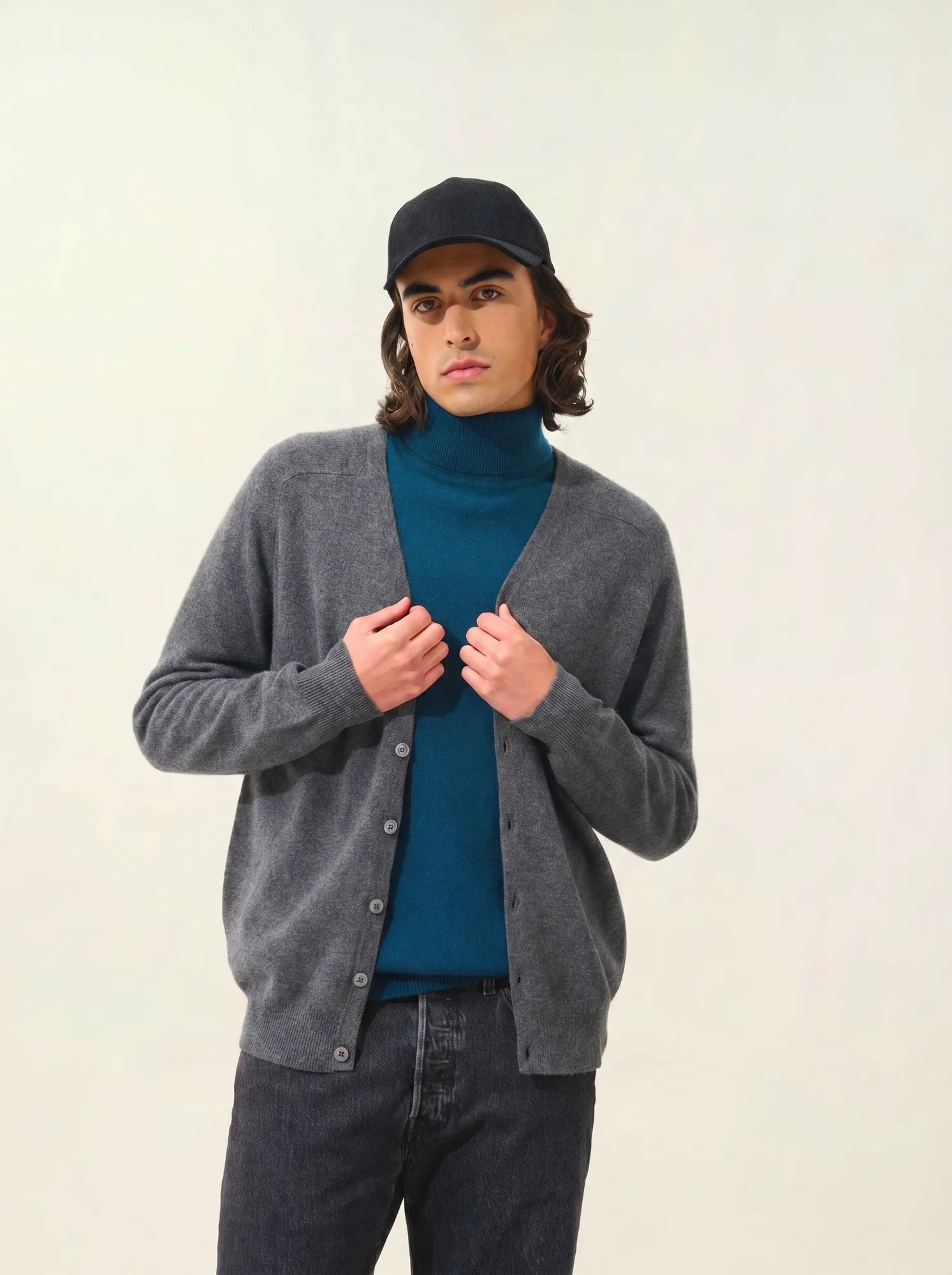 PIPA cardigan col V anthracite chiné
