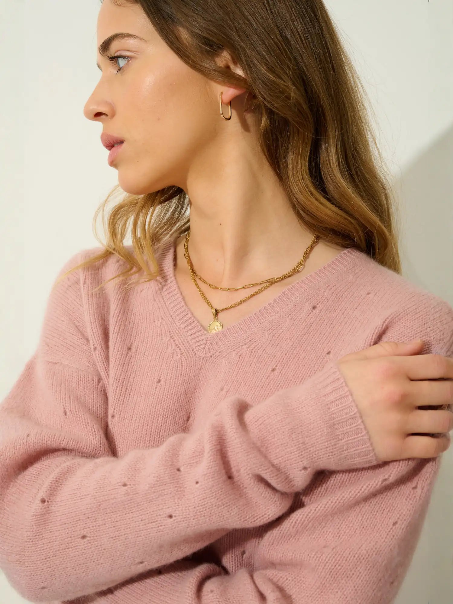 DOTY Pullover V-Ausschnitt 4-fädig Rosenholz
