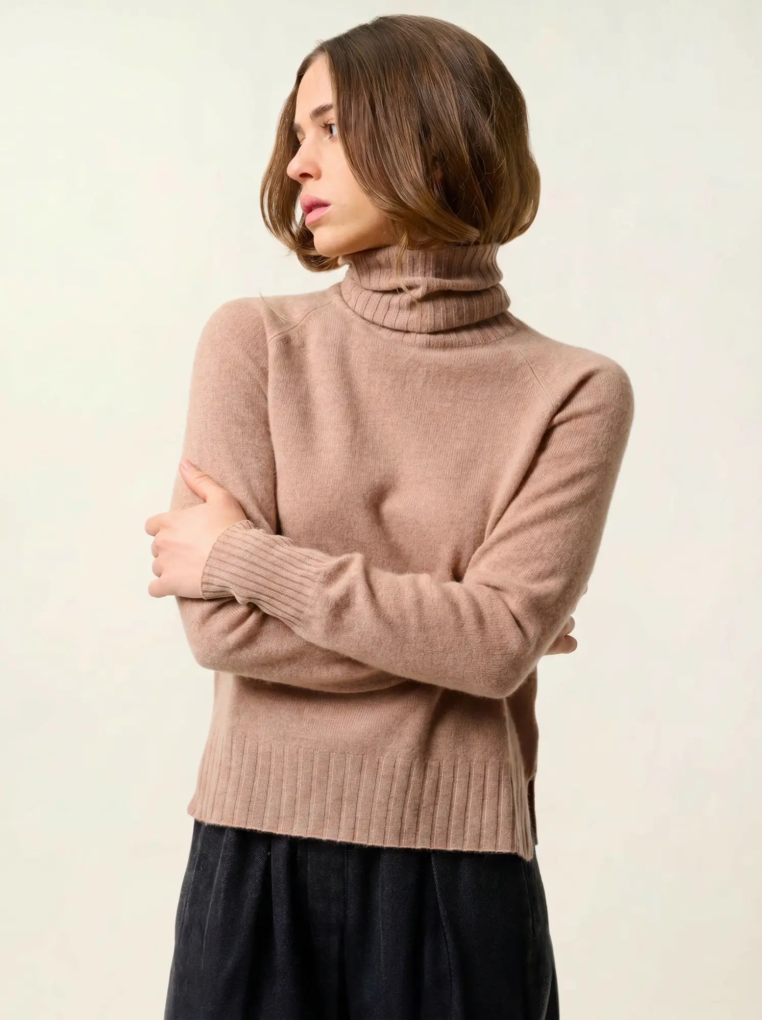 CASSY pull col roulé camel chiné