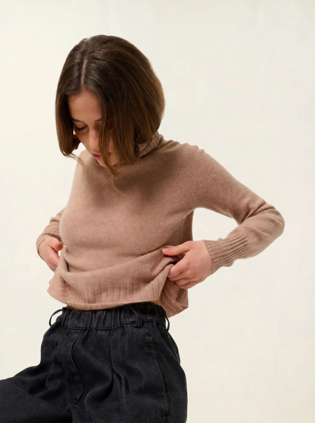 CASSY pull col roulé camel chiné