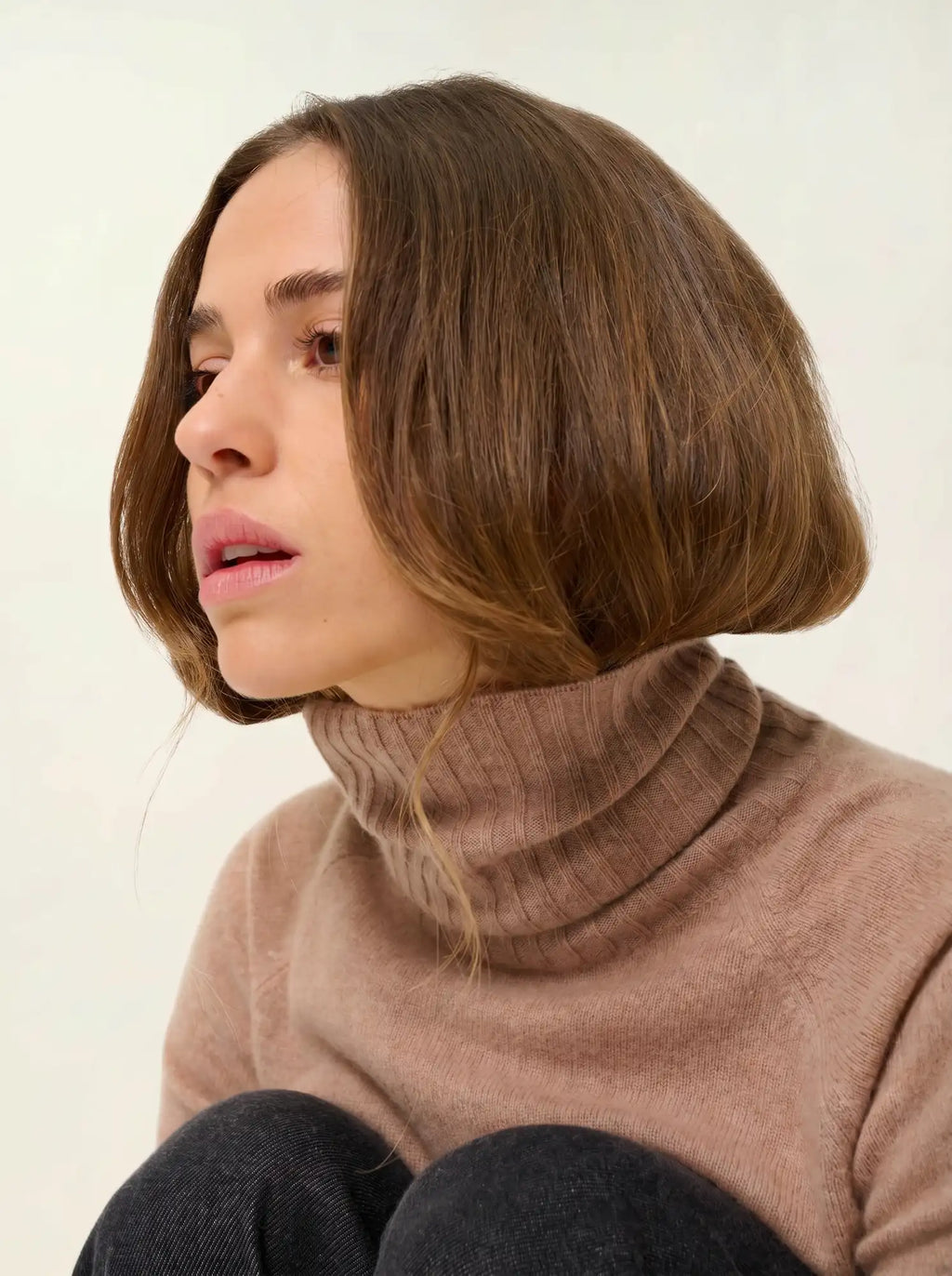 CASSY pull col roulé camel chiné