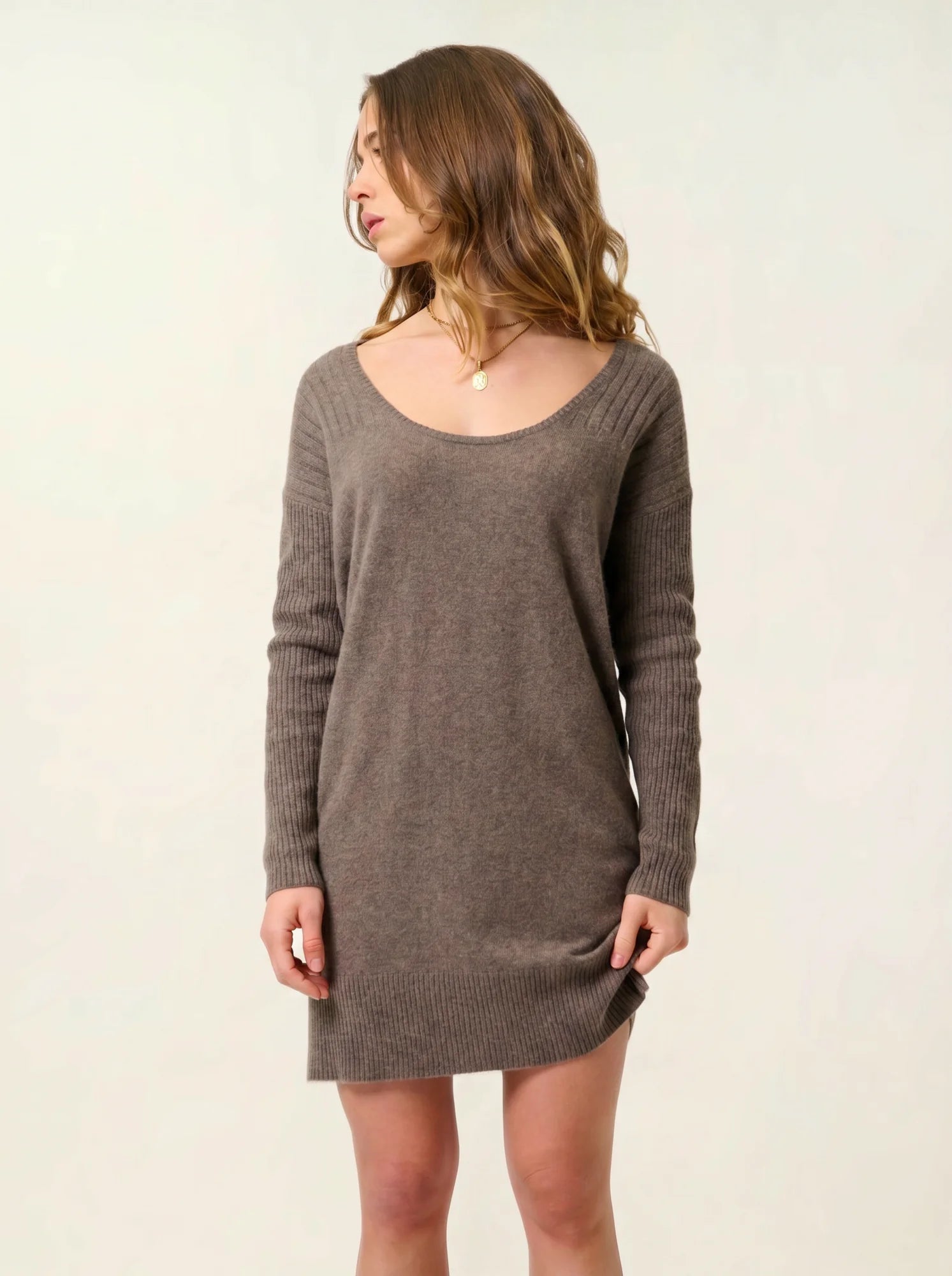 DANA robe col U taupe chiné
