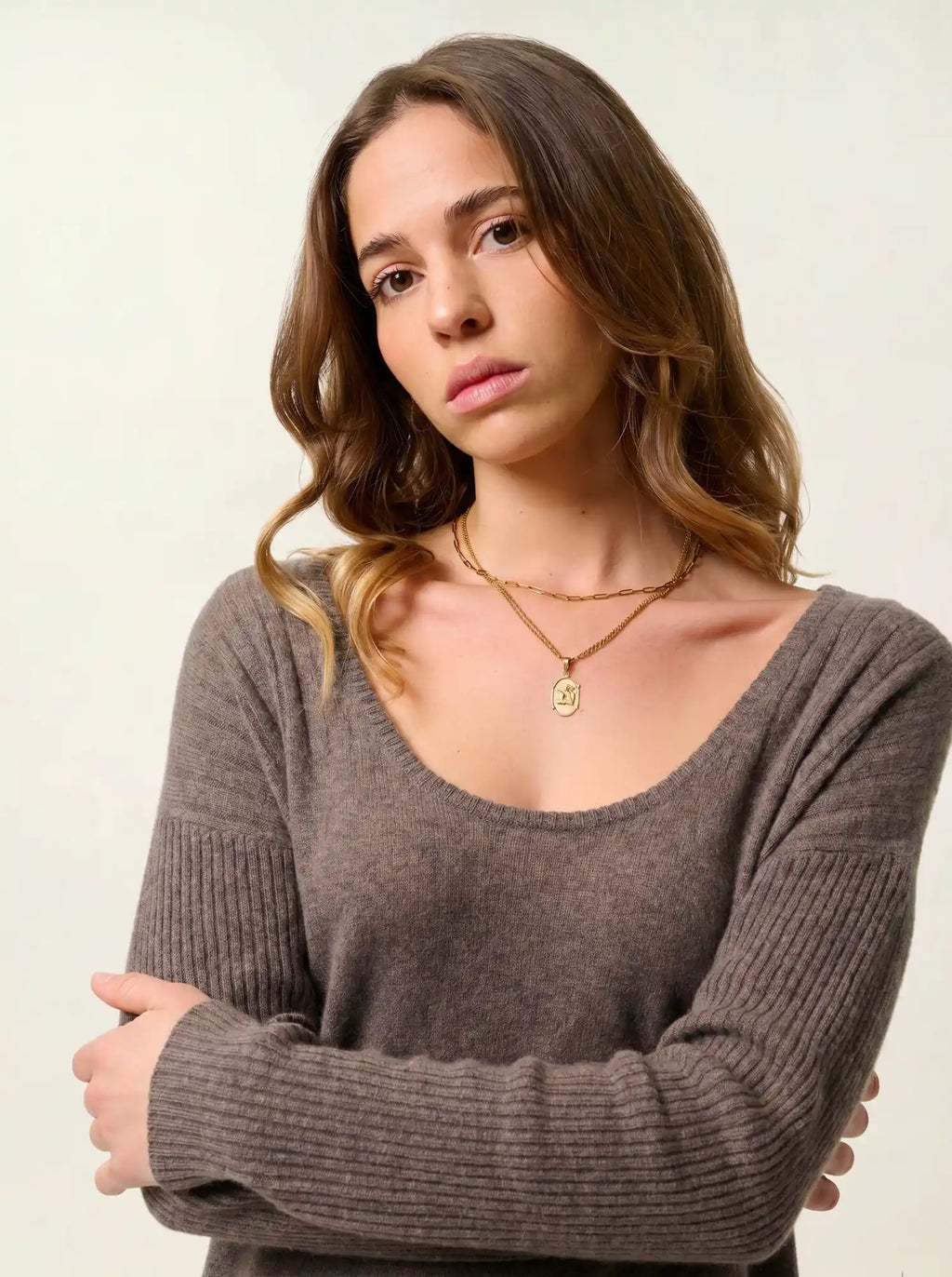 DANA robe col U taupe chiné