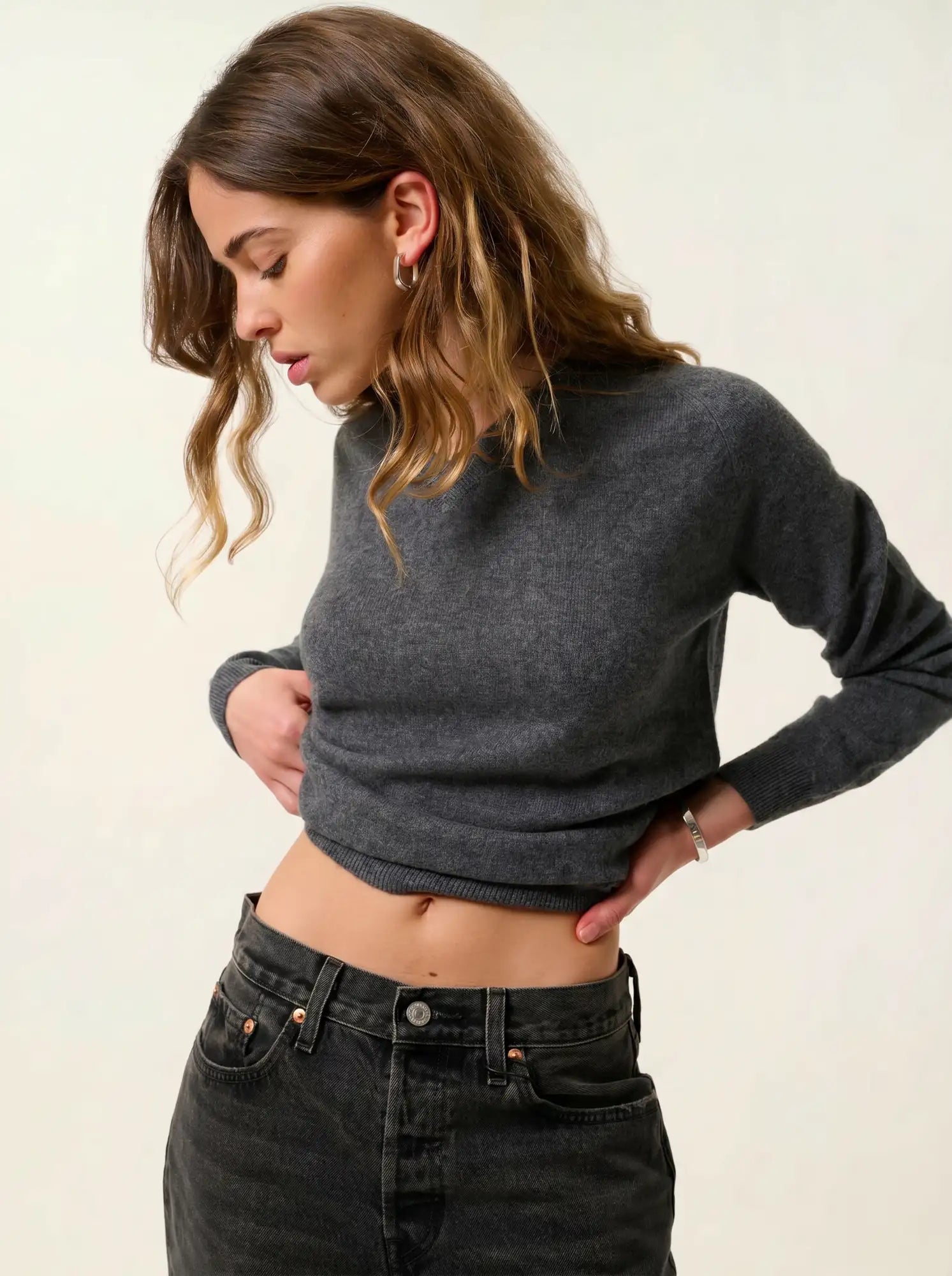 SAVANNAH pull col V anthracite chiné