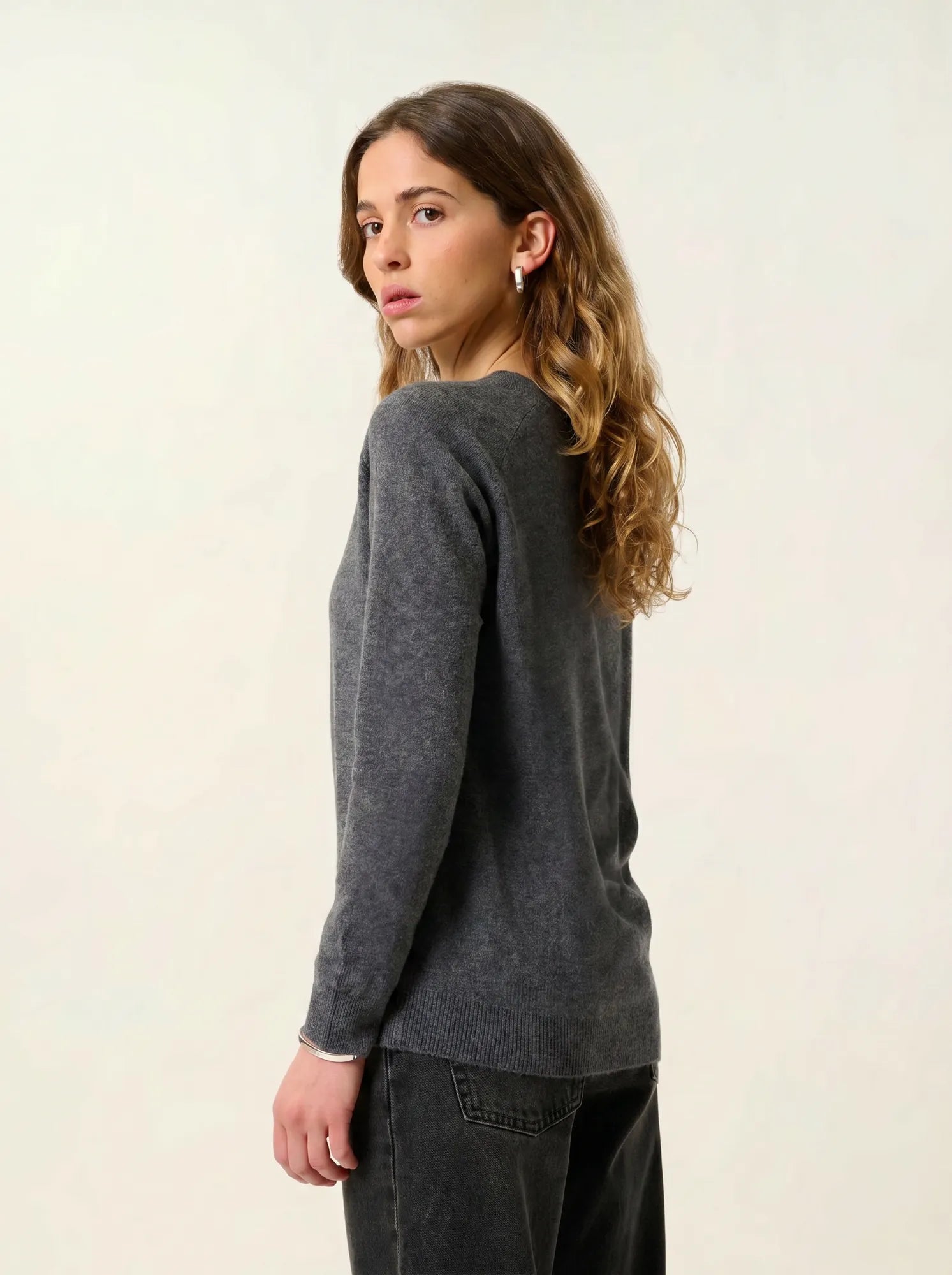 SAVANNAH pull col V anthracite chiné
