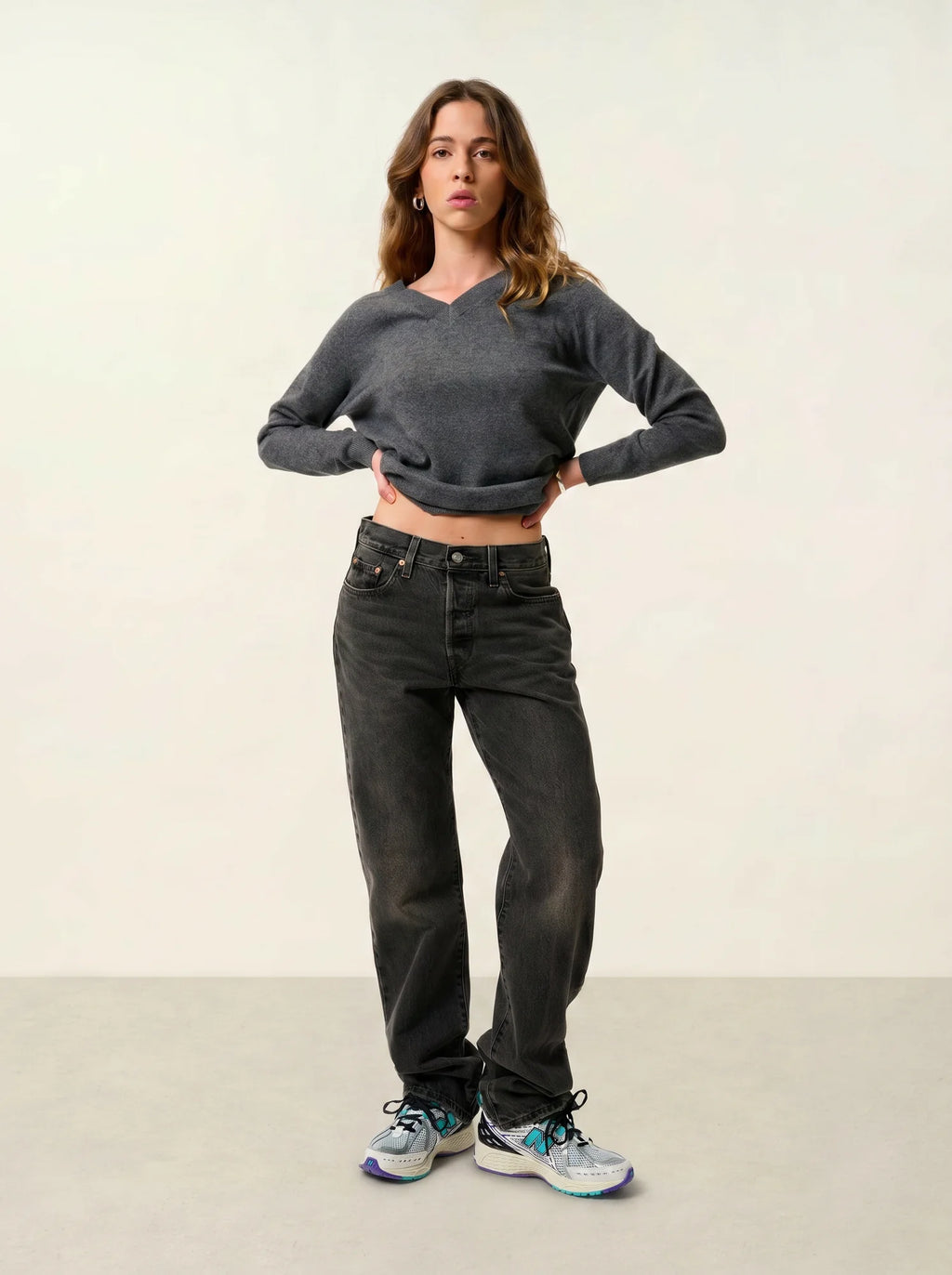 SAVANNAH pull col V anthracite chiné