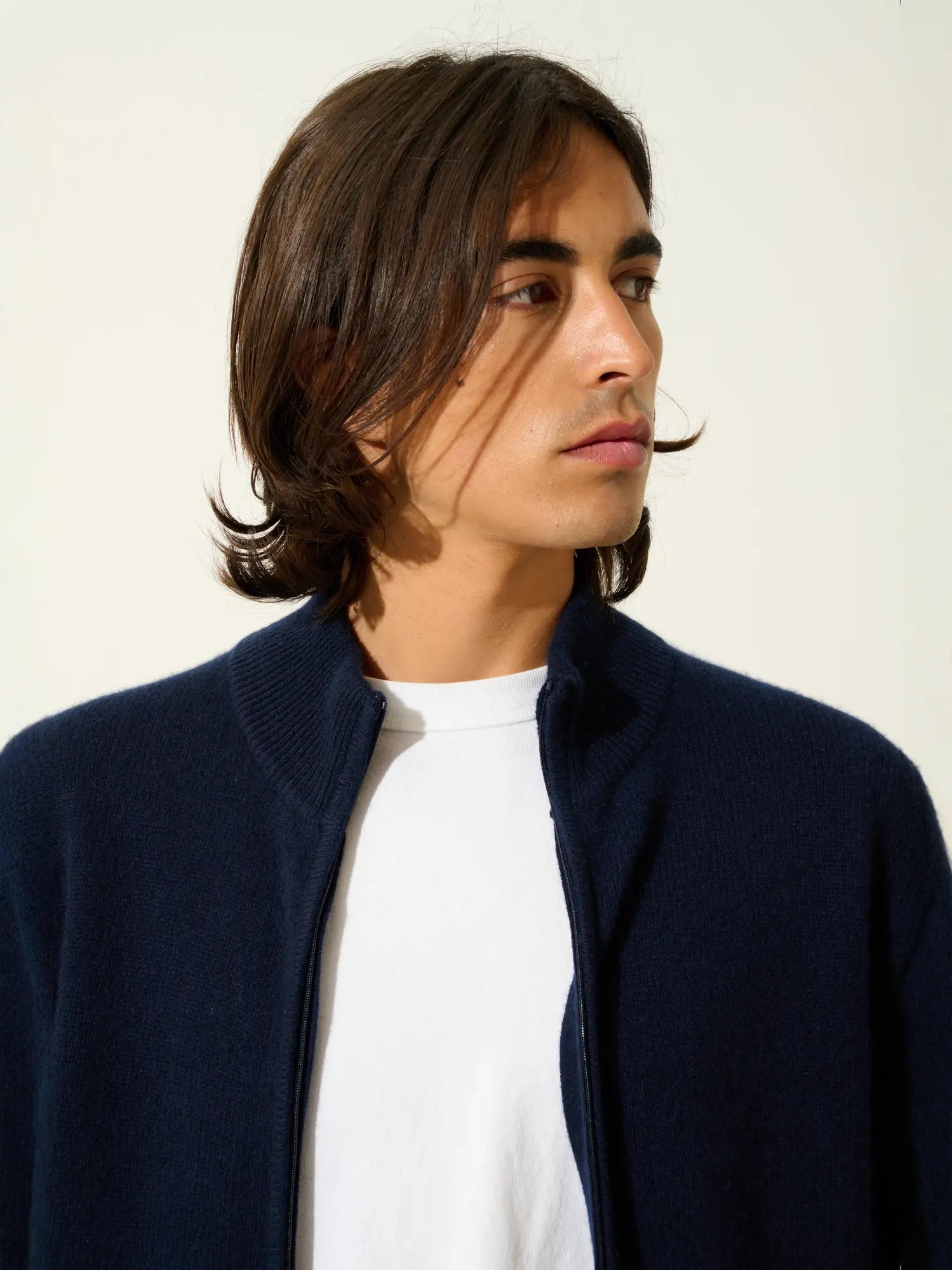 NAT gilet zippé col camionneur 4 fils bleu marine