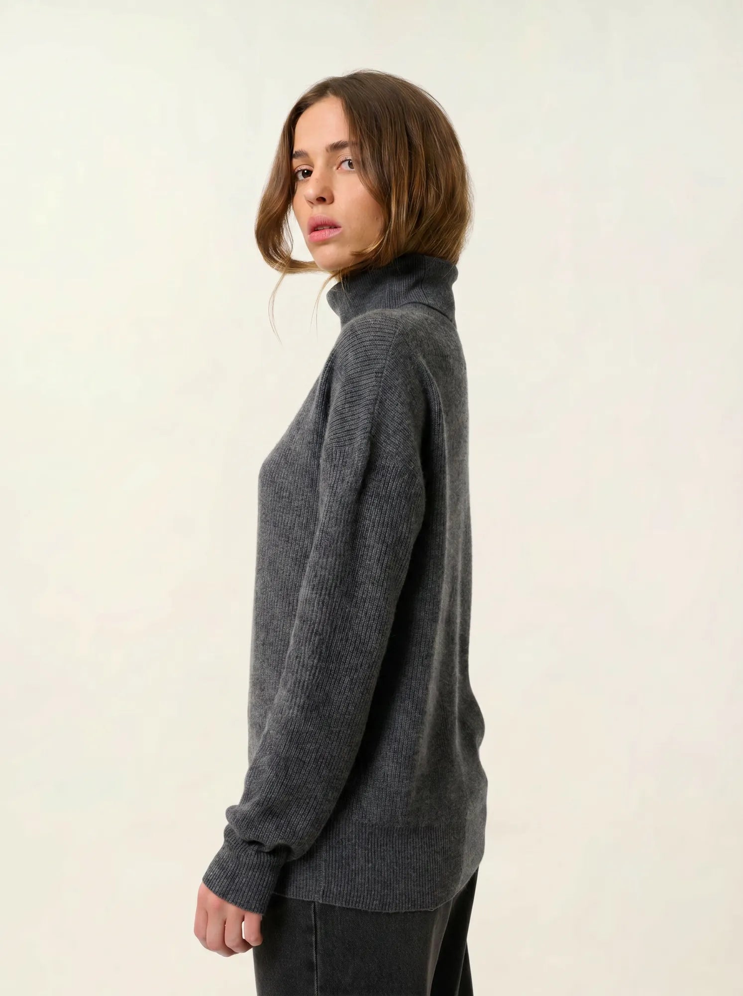 ROXANE pull col roulé anthracite chiné