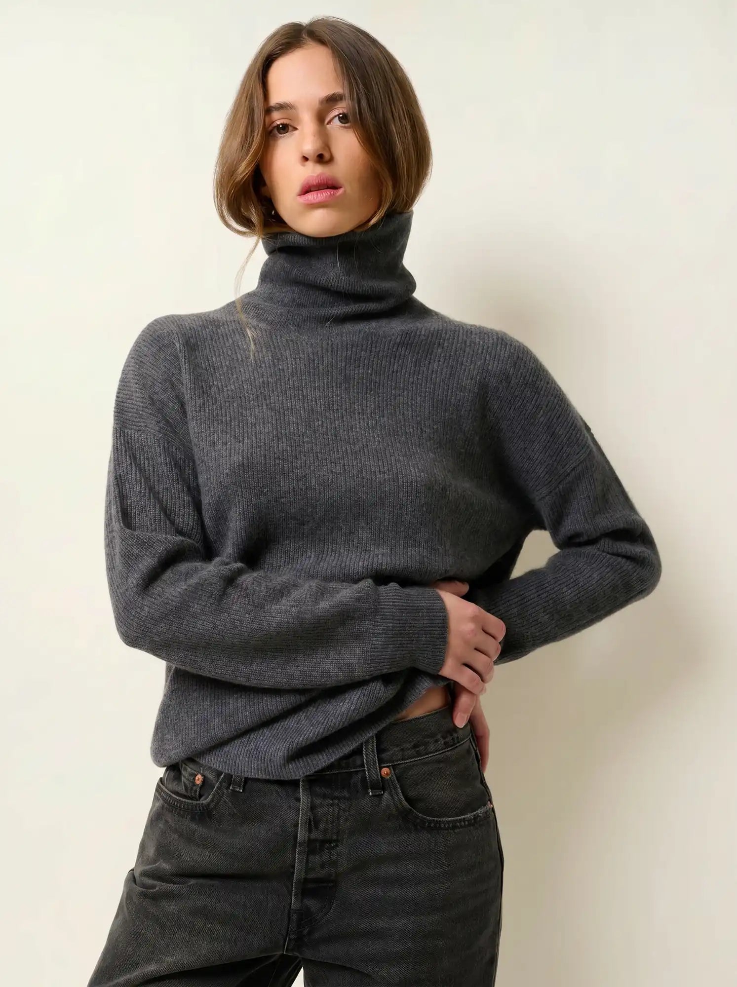 ROXANE pull col roulé anthracite chiné