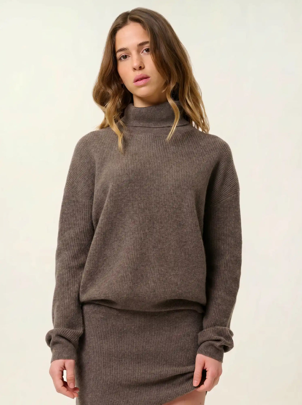 ROXANE pullover rollkragen taupe meliert