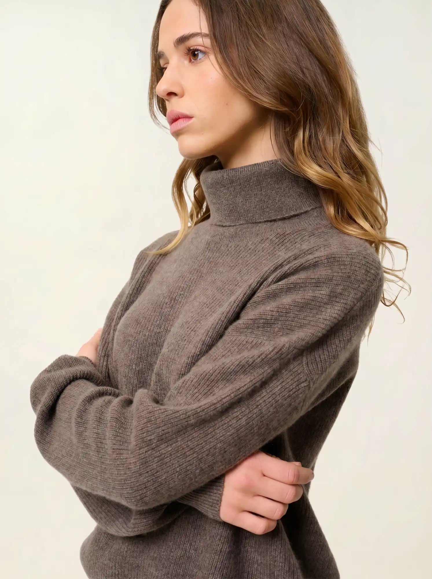 ROXANE pullover rollkragen taupe meliert