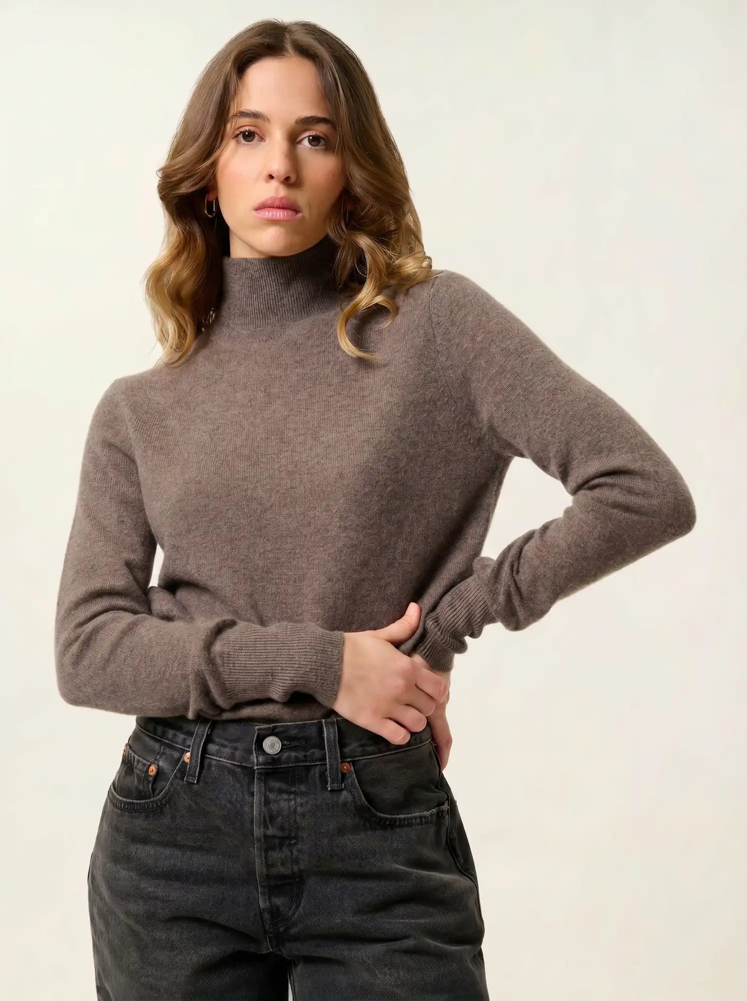EILEEN pull col montant taupe chiné