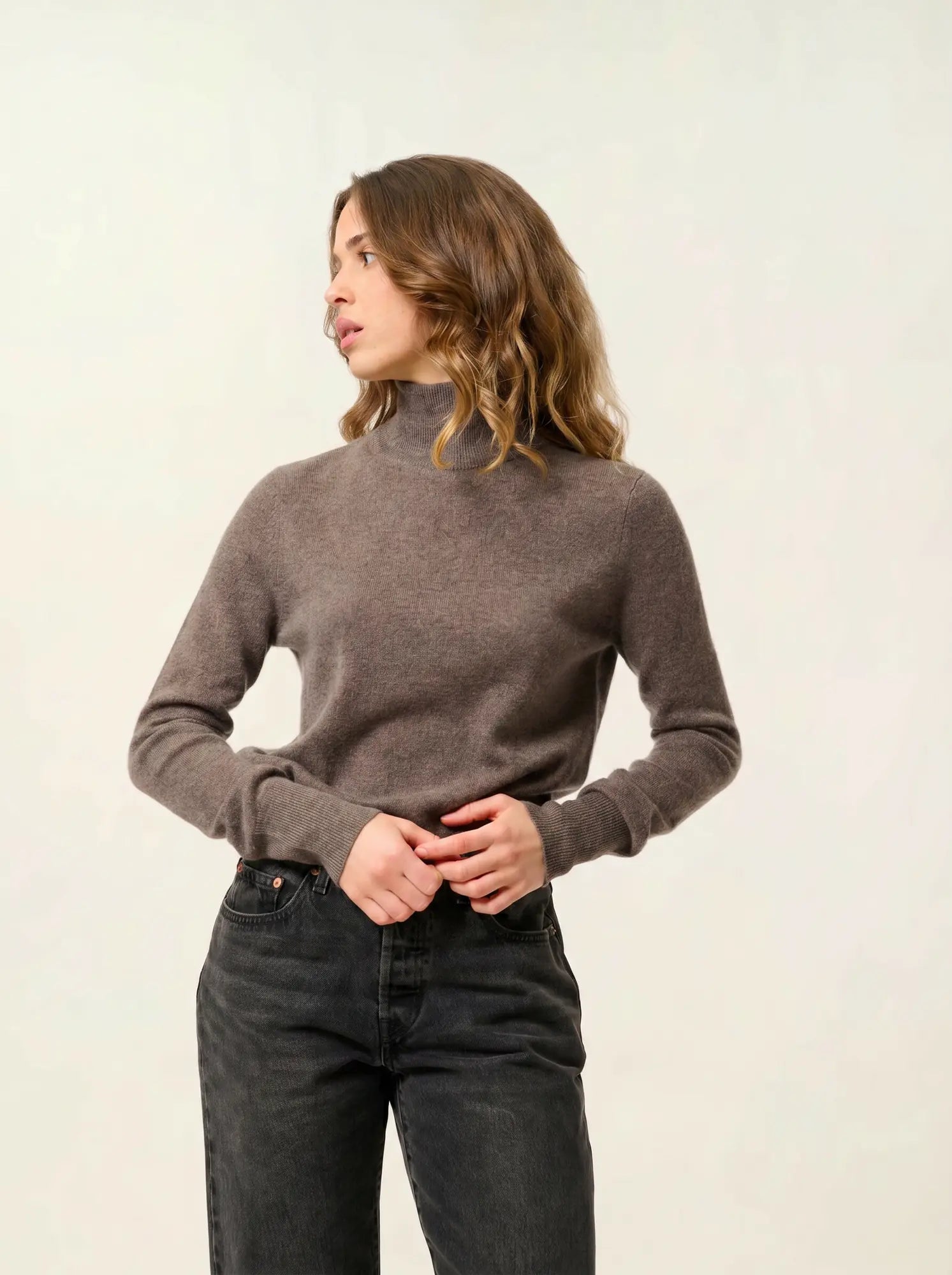 EILEEN pull col montant taupe chiné