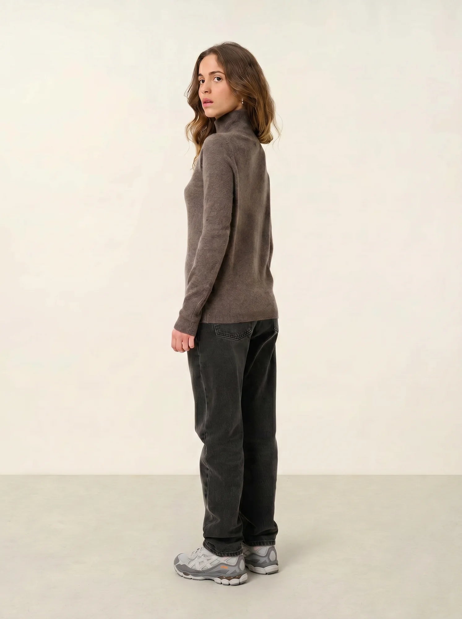 EILEEN pull col montant taupe chiné