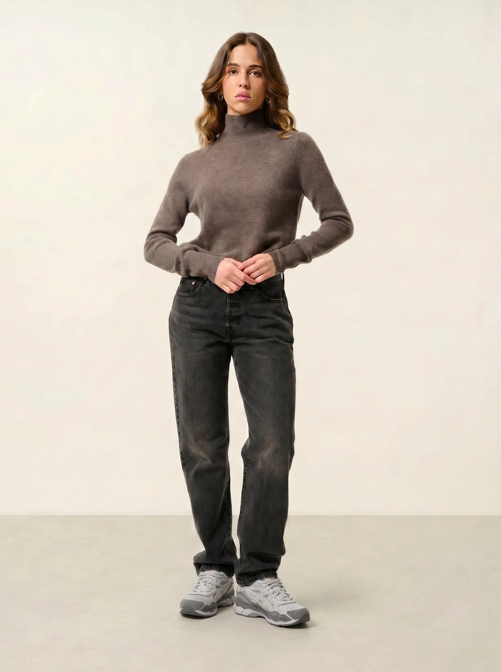 EILEEN pull col montant taupe chiné