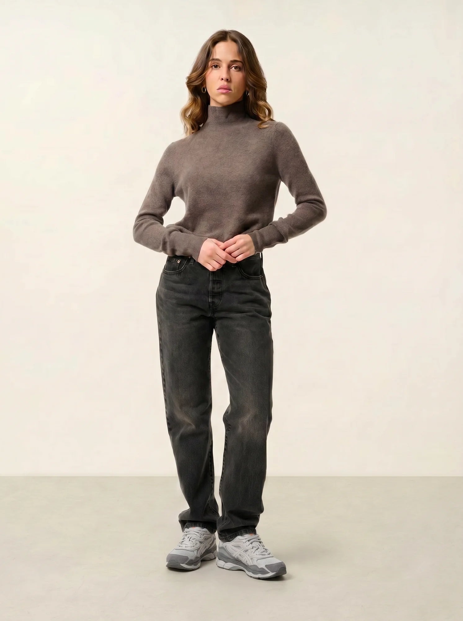 EILEEN pull col montant taupe chiné
