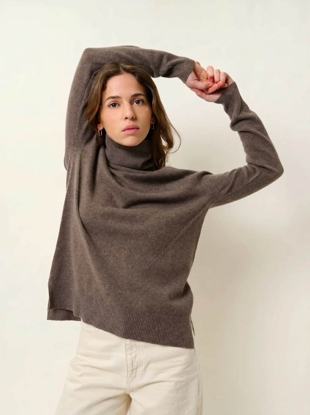 MADELINE pull col roulé taupe chiné
