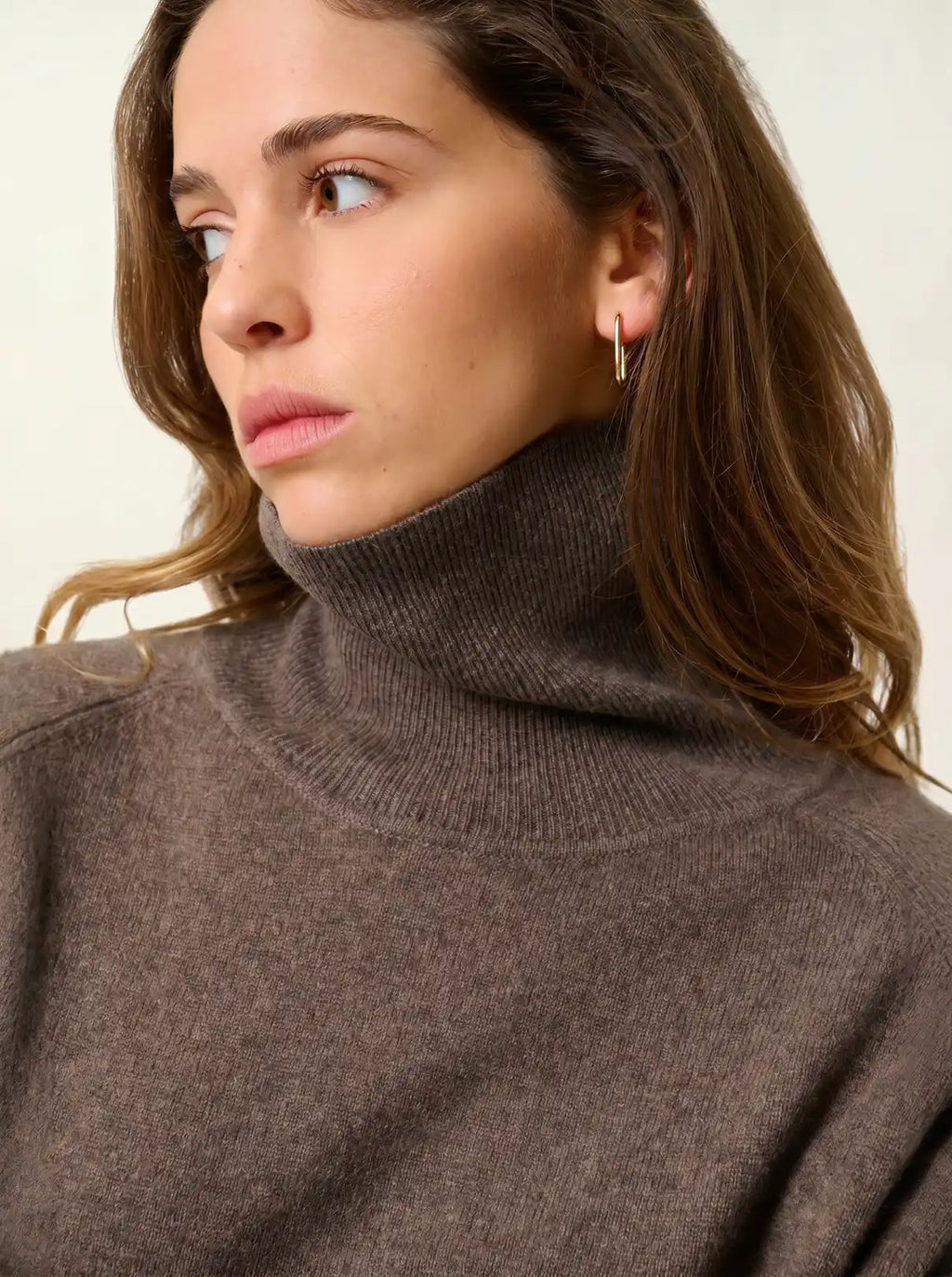 MADELINE pull col roulé taupe chiné