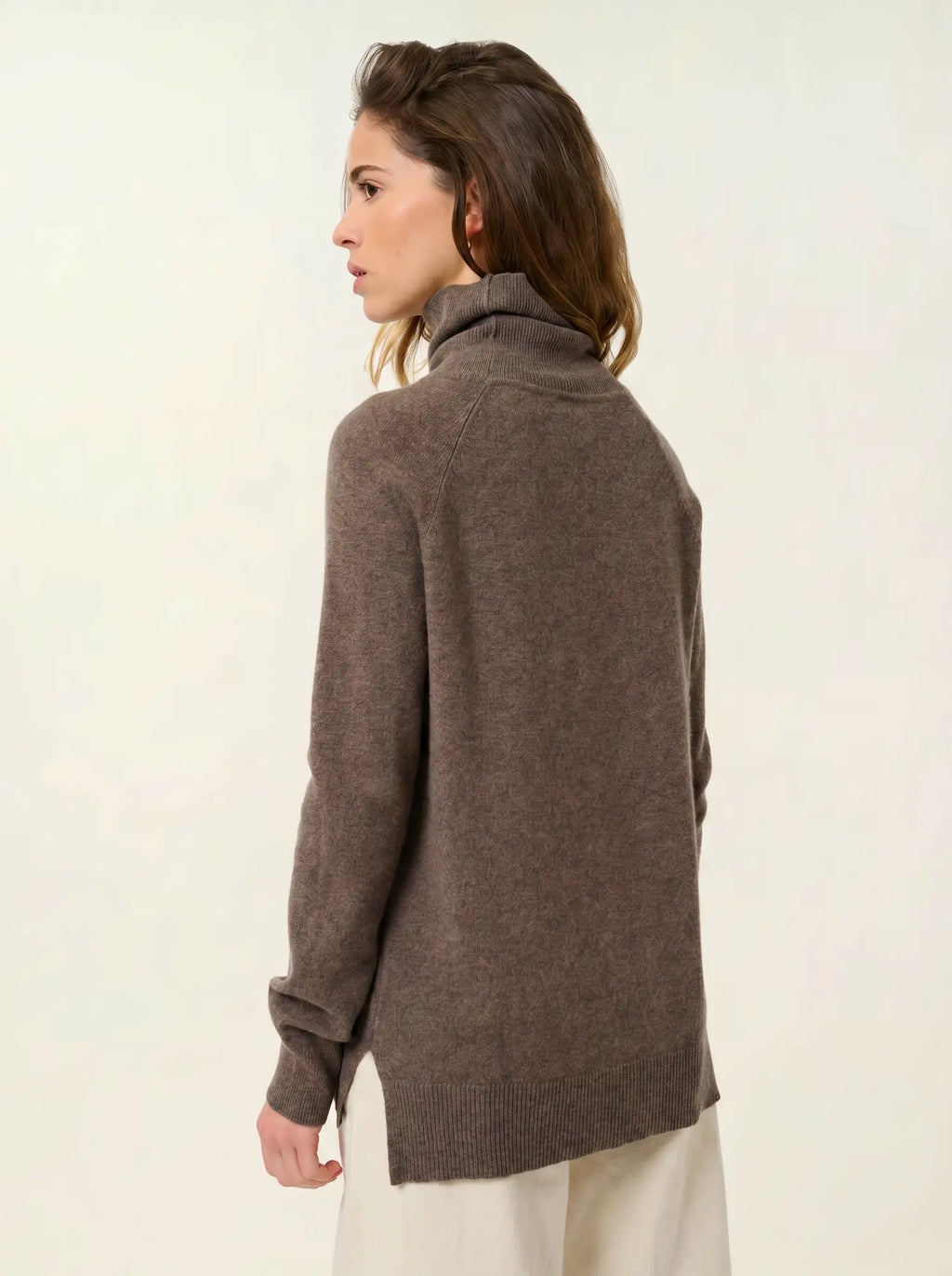 MADELINE pull col roulé taupe chiné