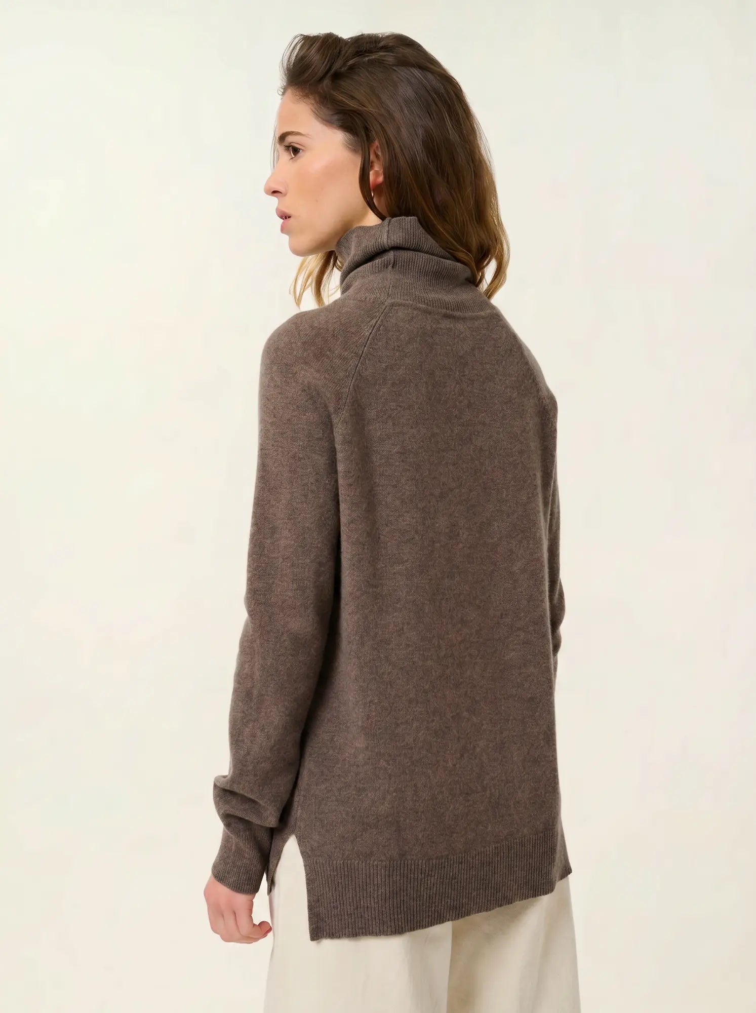 MADELINE pull col roulé taupe chiné