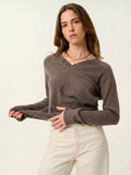 SAVANNAH pull col V taupe chiné