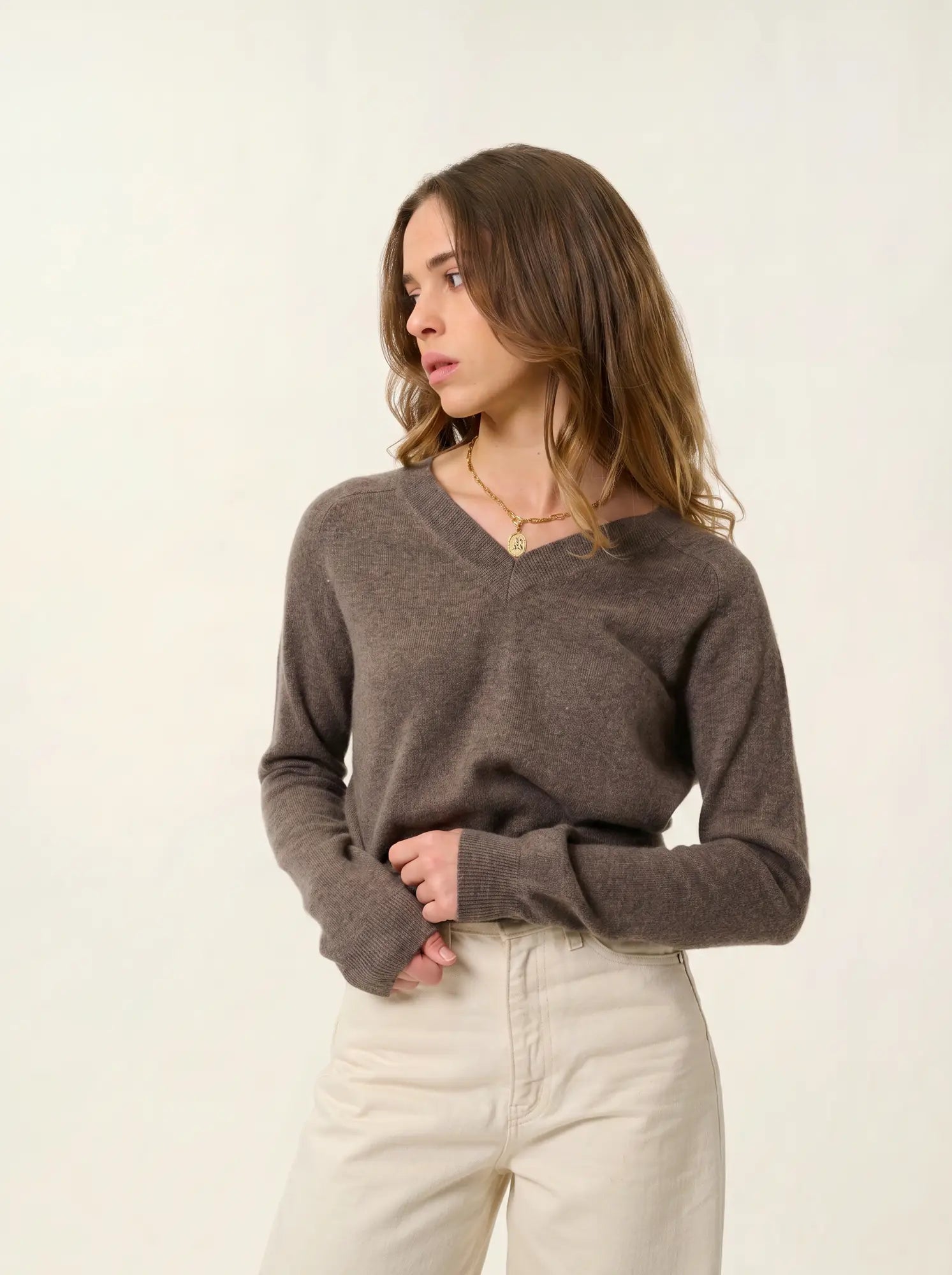 SAVANNAH pull col V taupe chiné