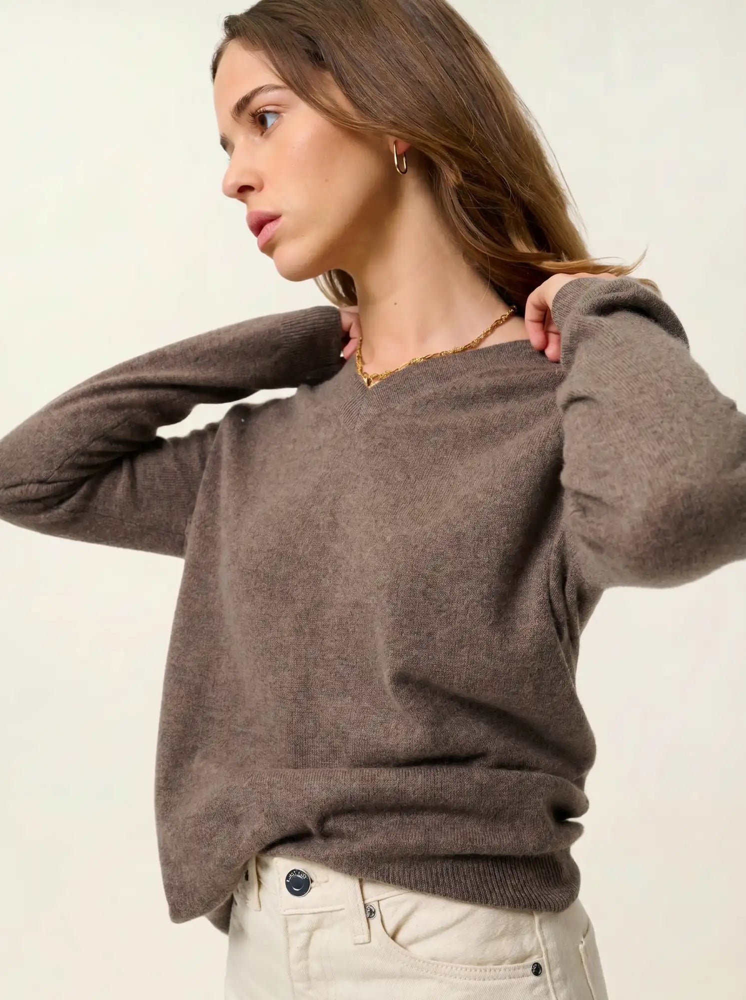 SAVANNAH pull col V taupe chiné