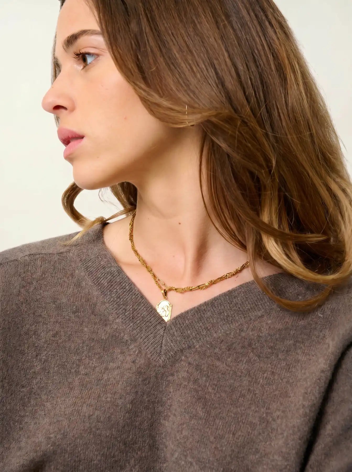 SAVANNAH pull col V taupe chiné