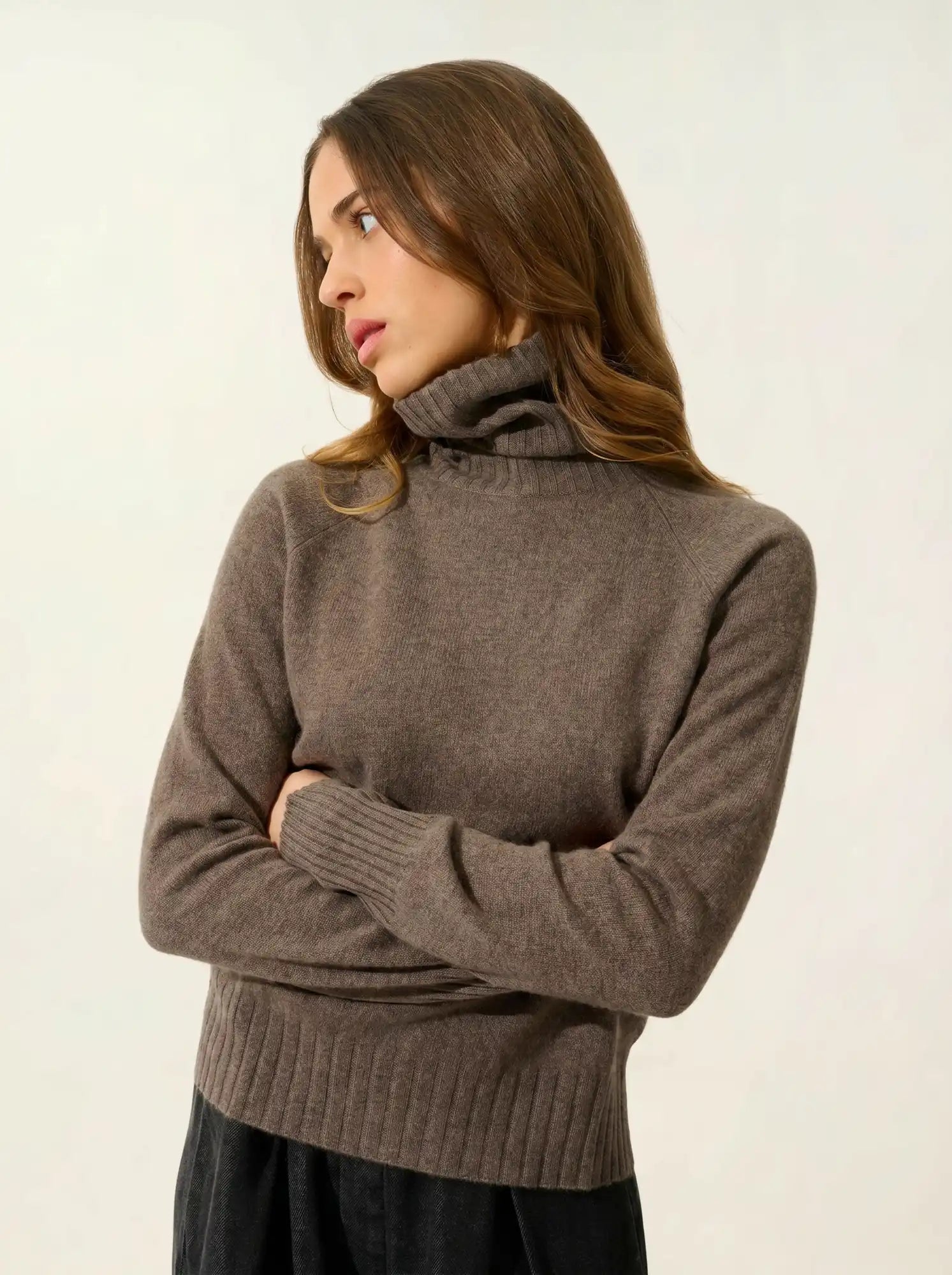 CASSY pull col roulé taupe chiné