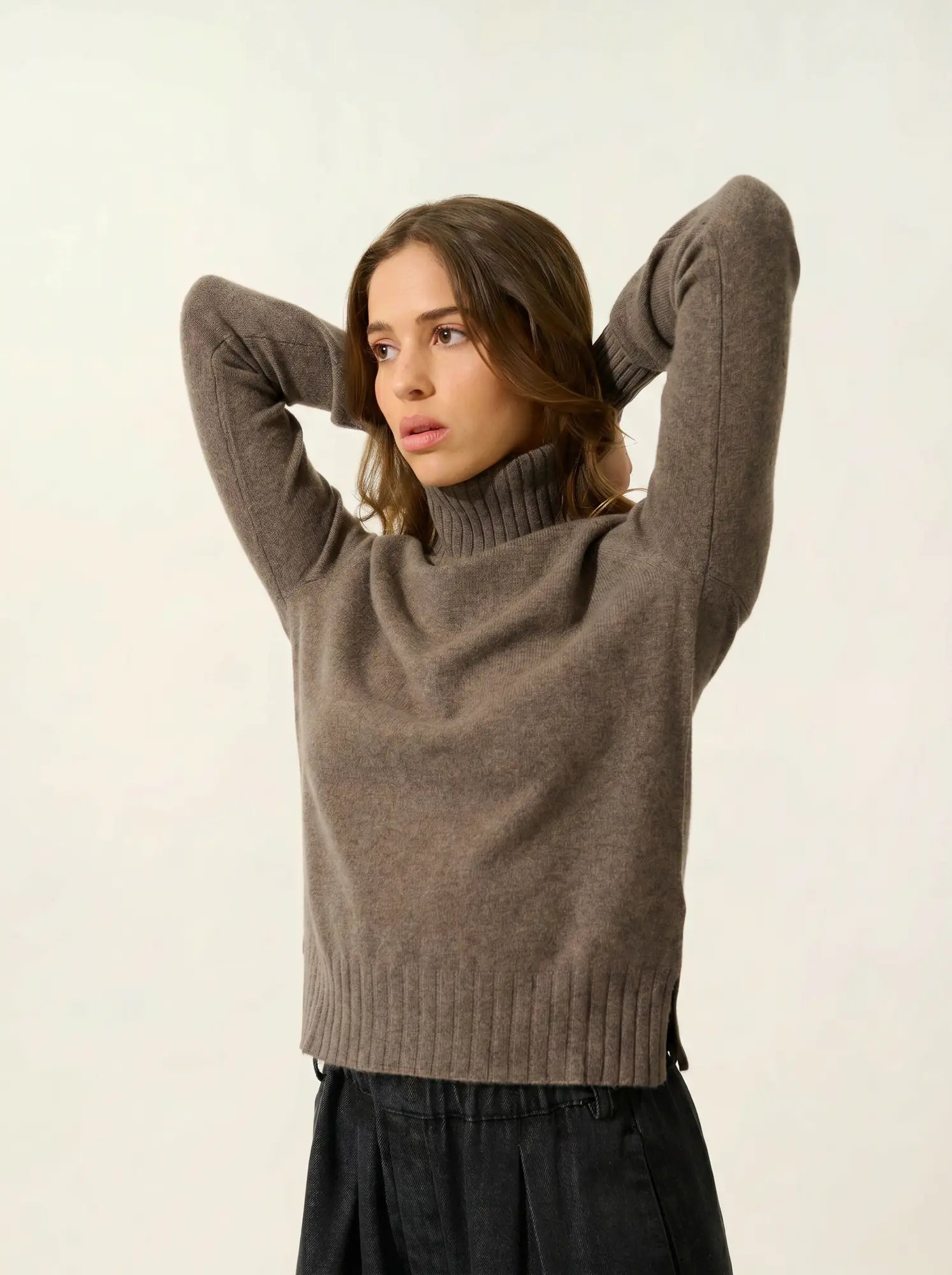 CASSY pull col roulé taupe chiné