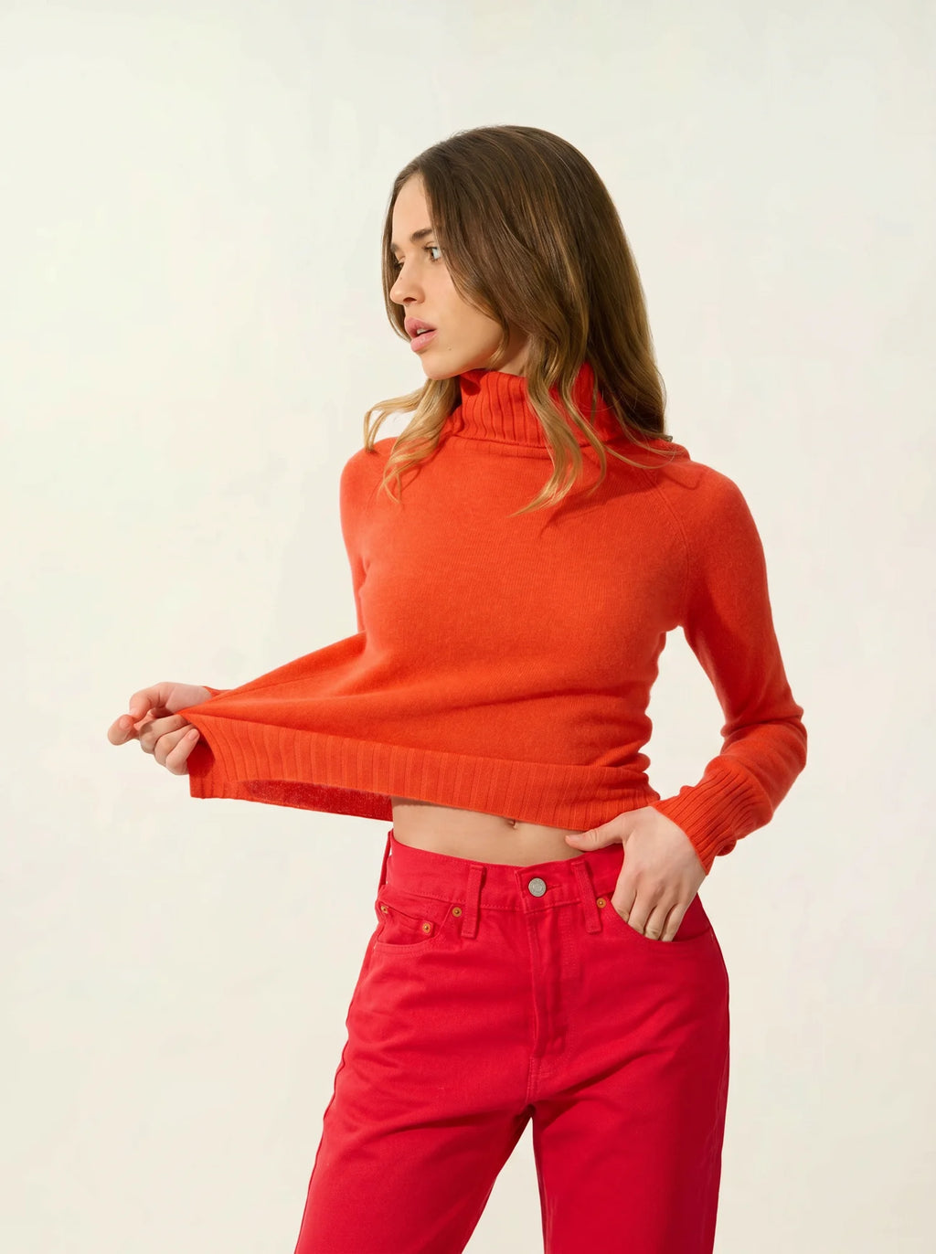 CASSY pull col roulé orange