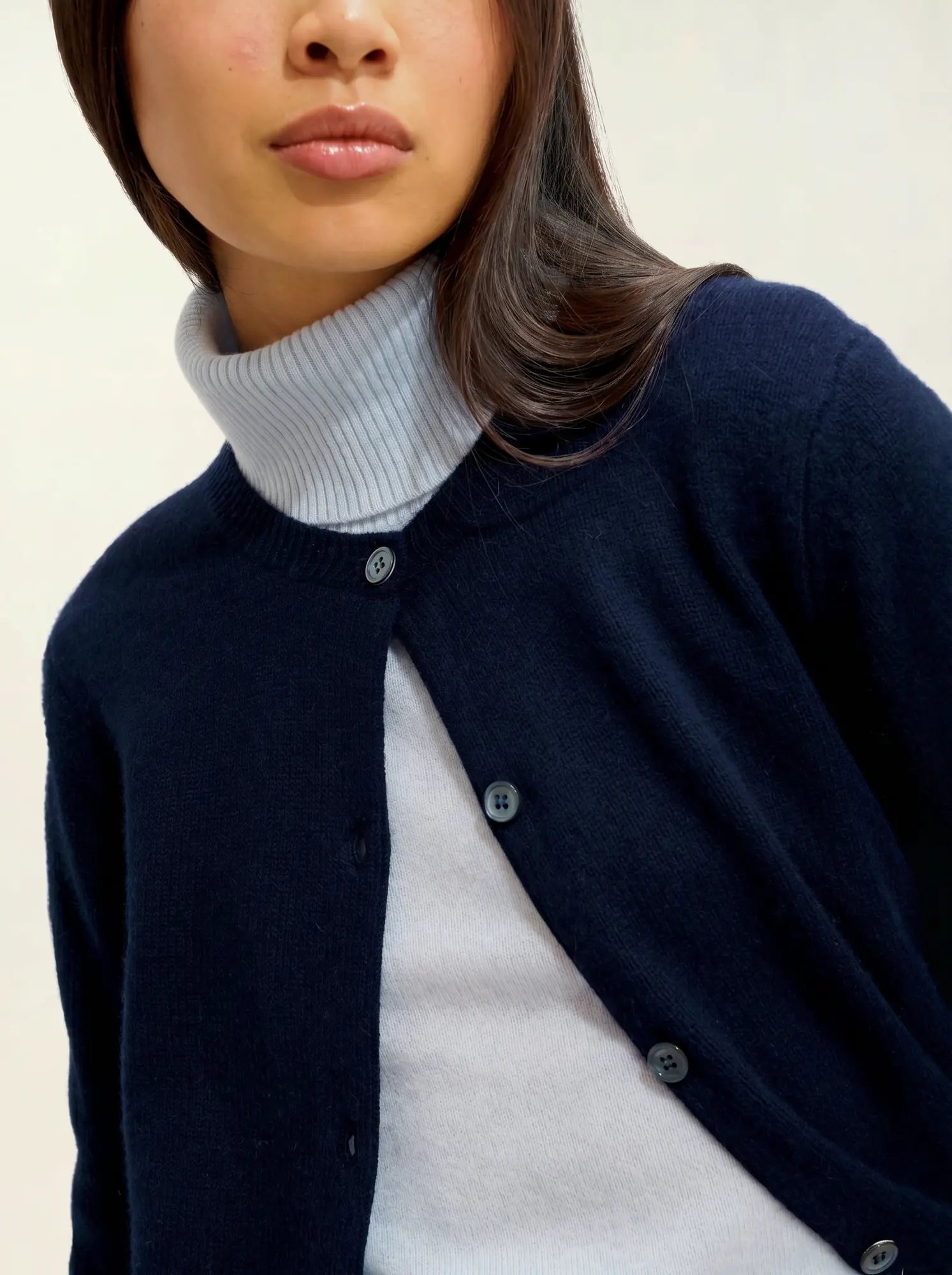 ELISE cardigan col rond 4 fils bleu marine